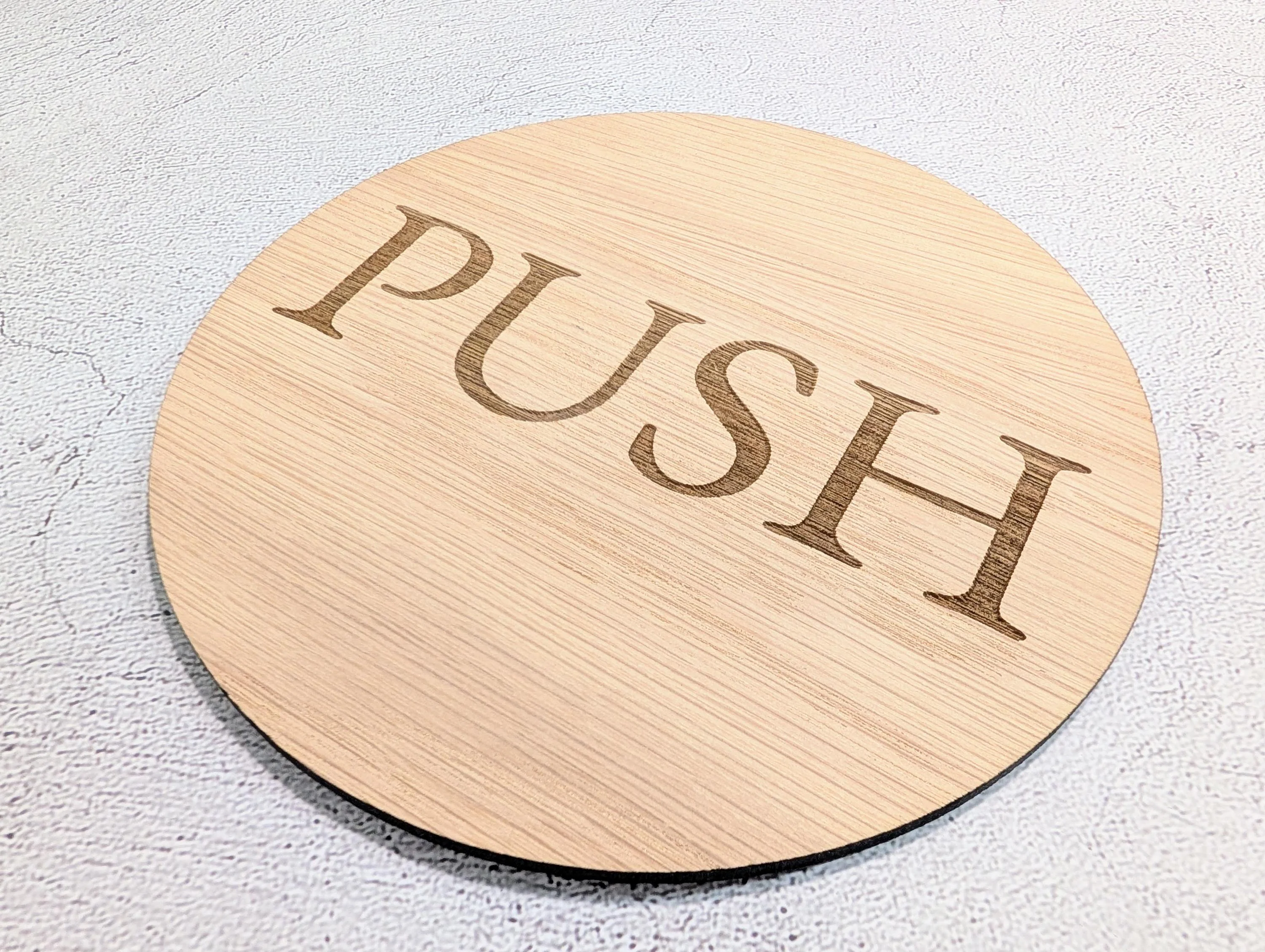PUSH Door Sign – Circular Oak Veneered Wooden Entry Sign for Doors, Indoor Use Only, Handmade in Wales, Plastic-Free Packaging - Image 7