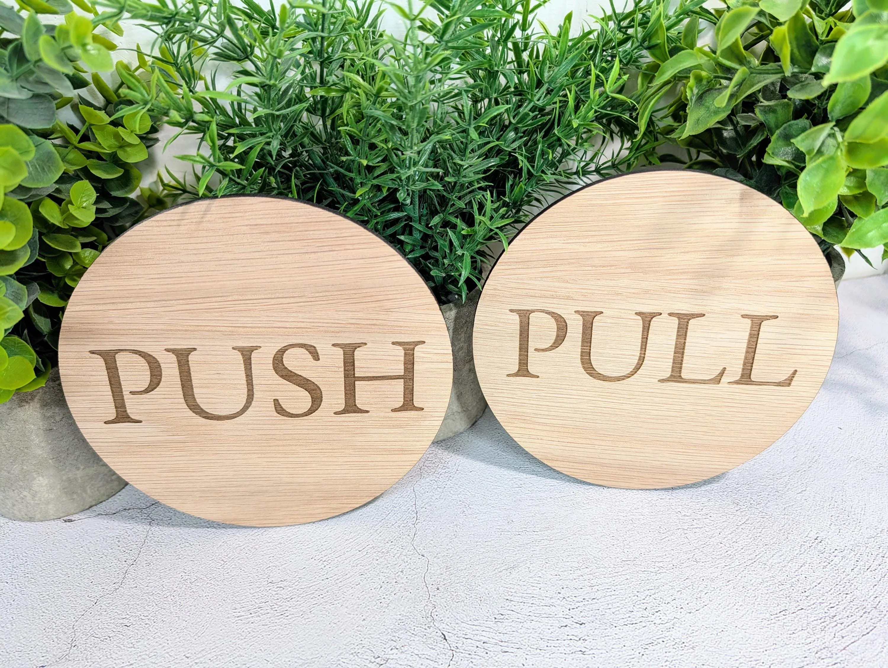 PUSH & PULL Door Sign Set – Circular Oak Veneered Wooden Signs for Entryways, Eco Friendly, Handmade in Wales, 2 Sizes Available - Image 2