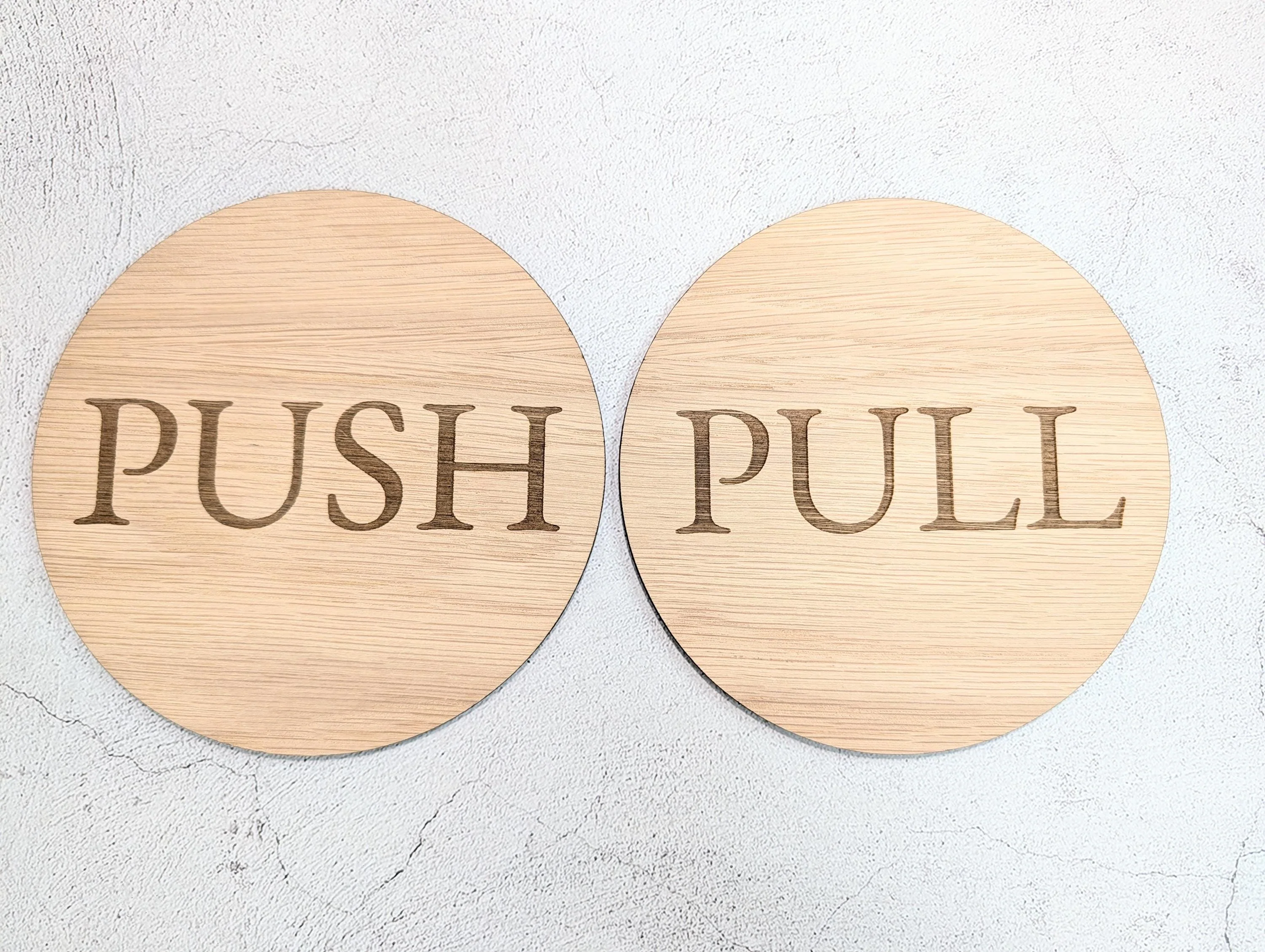 PUSH & PULL Door Sign Set – Circular Oak Veneered Wooden Signs for Entryways, Eco Friendly, Handmade in Wales, 2 Sizes Available - Image 3
