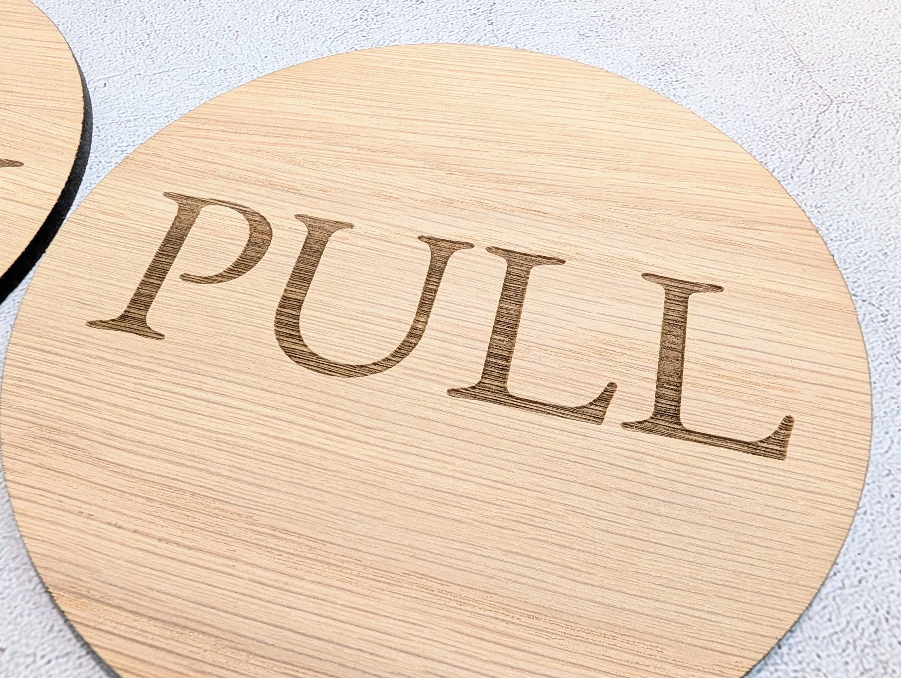 PUSH & PULL Door Sign Set – Circular Oak Veneered Wooden Signs for Entryways, Eco Friendly, Handmade in Wales, 2 Sizes Available - Image 5