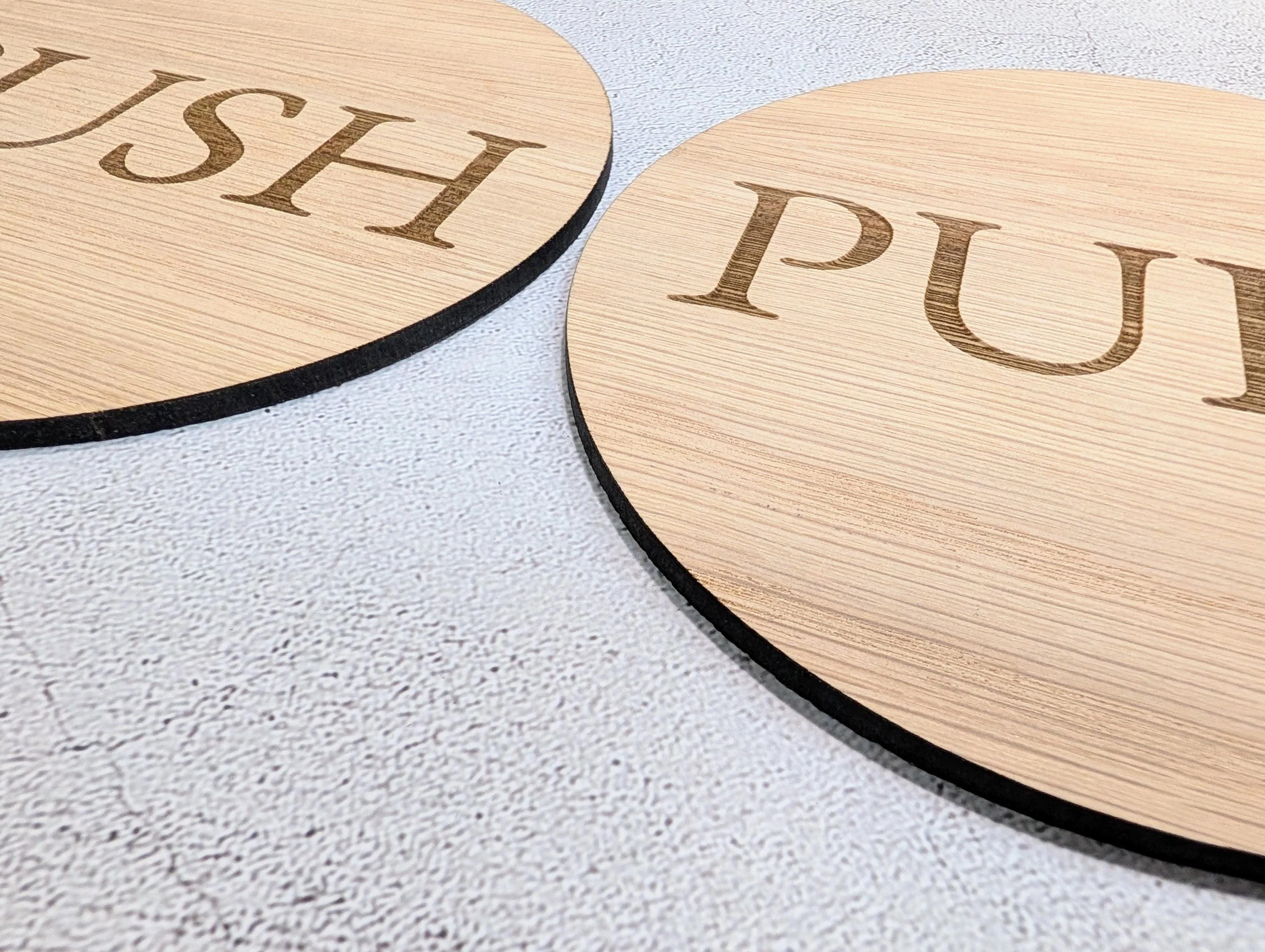 PUSH & PULL Door Sign Set – Circular Oak Veneered Wooden Signs for Entryways, Eco Friendly, Handmade in Wales, 2 Sizes Available - Image 6