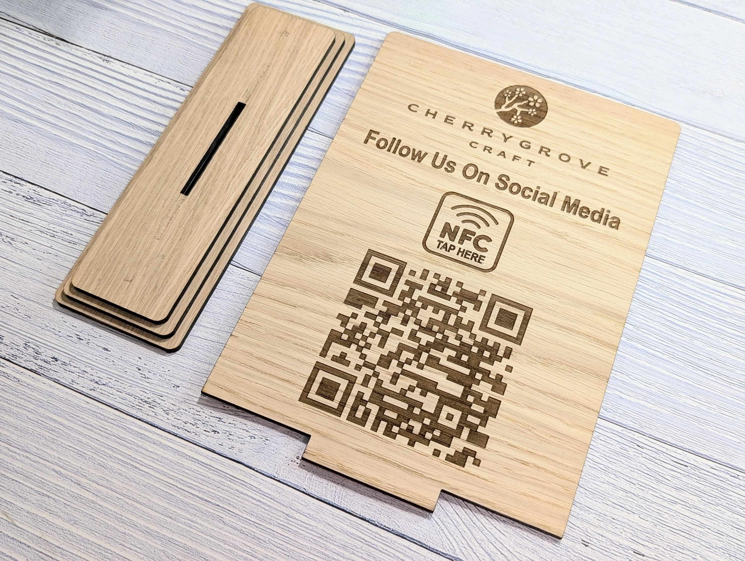 QR Code and NFC 'Follow Us on Social Media' Custom XL Wooden Table Sign, Personalised Logo & Social Media Link, Eco-Friendly, Extra Large - Image 4