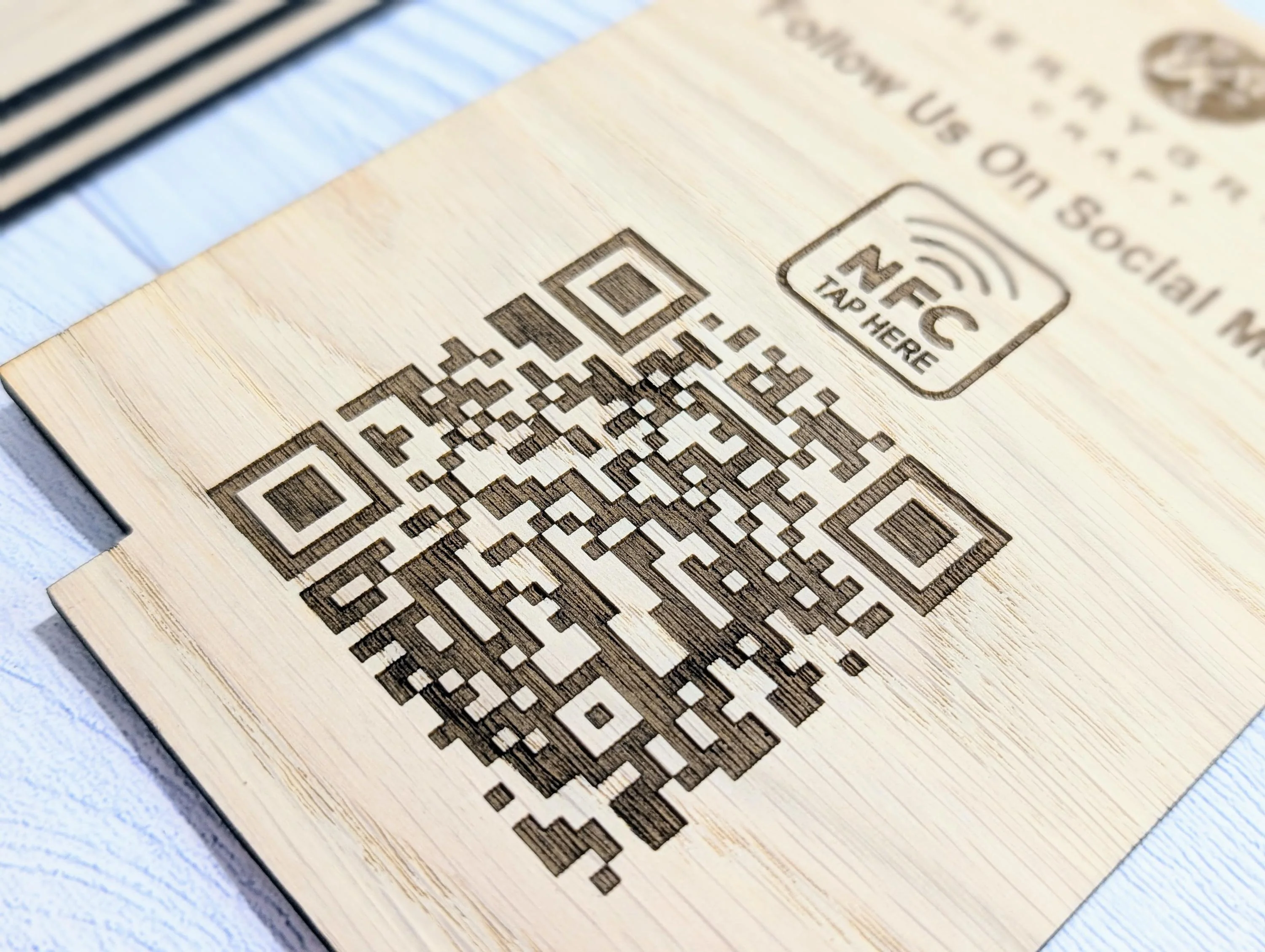QR Code AND NFC 'Follow Us on Social Media', Tap or Scan Link, Custom Wooden Table Sign, Personalised Logo & Social Media Link, 2 Sizes - Image 5