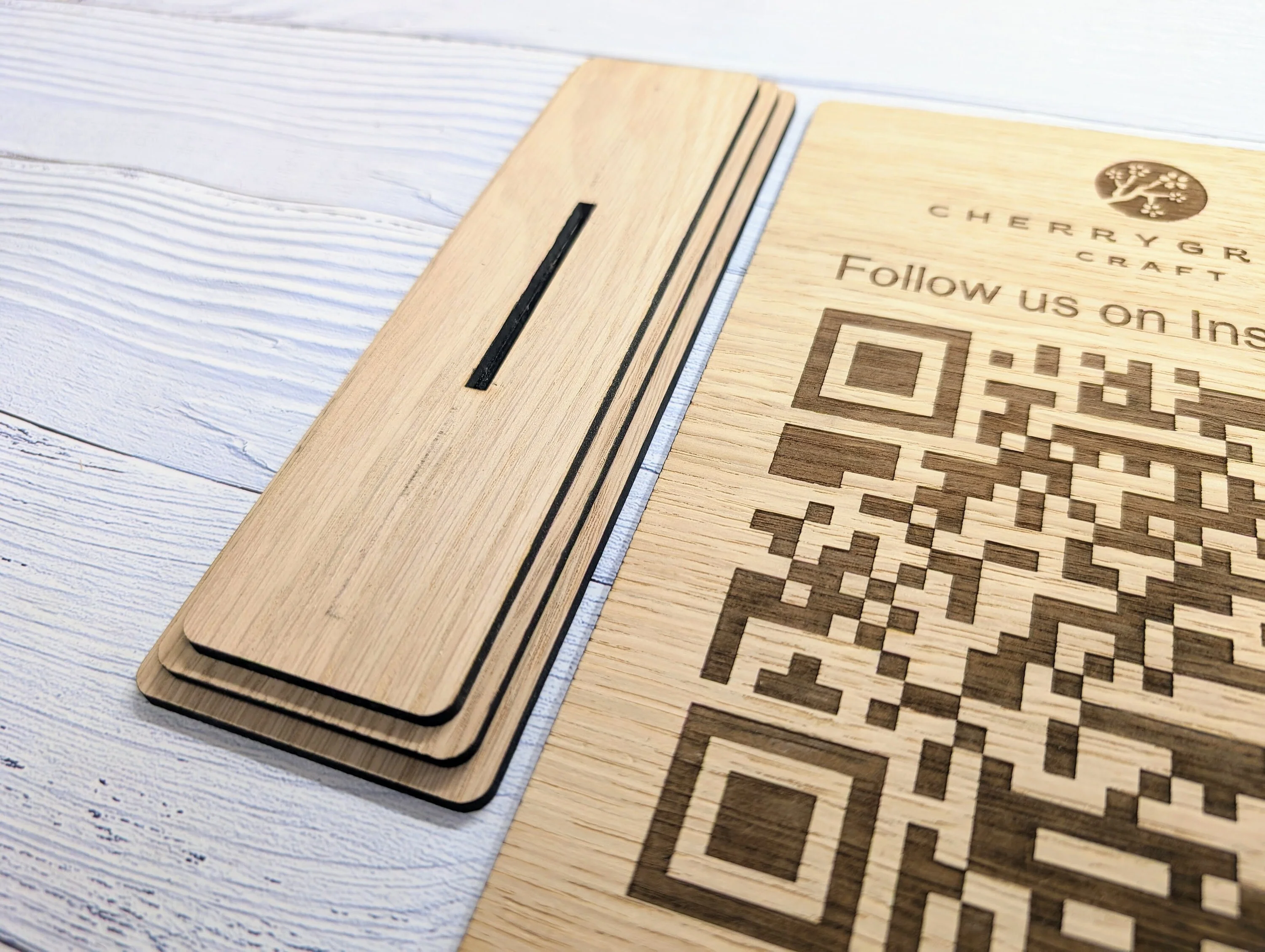 QR Code 'Follow Us on Instagram' Custom XL Wooden Table Sign, Personalised Logo & Social Media Link, Eco-Friendly, Business Use, Extra Large - Image 2