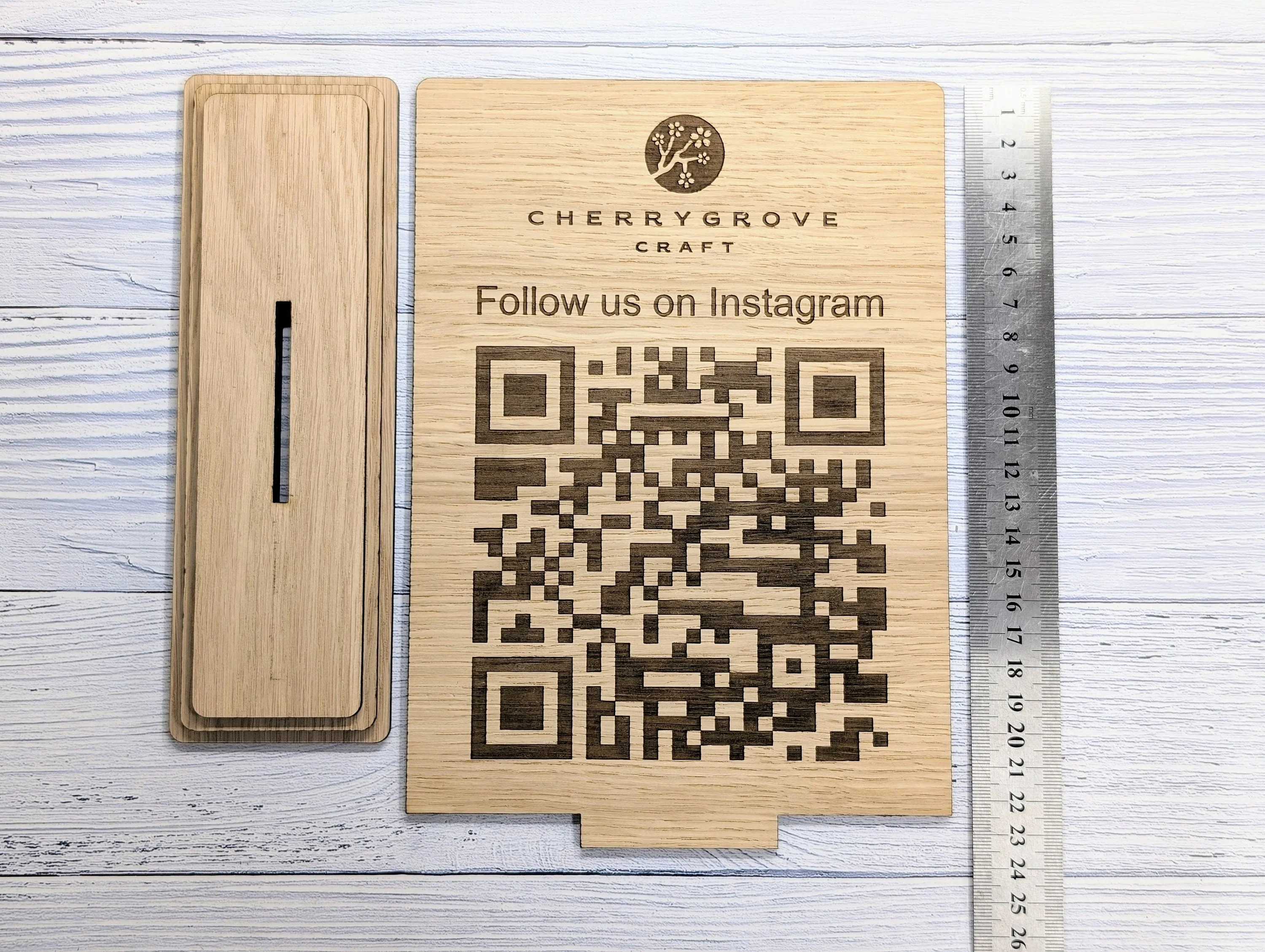 QR Code 'Follow Us on Instagram' Custom XL Wooden Table Sign, Personalised Logo & Social Media Link, Eco-Friendly, Business Use, Extra Large - Image 3