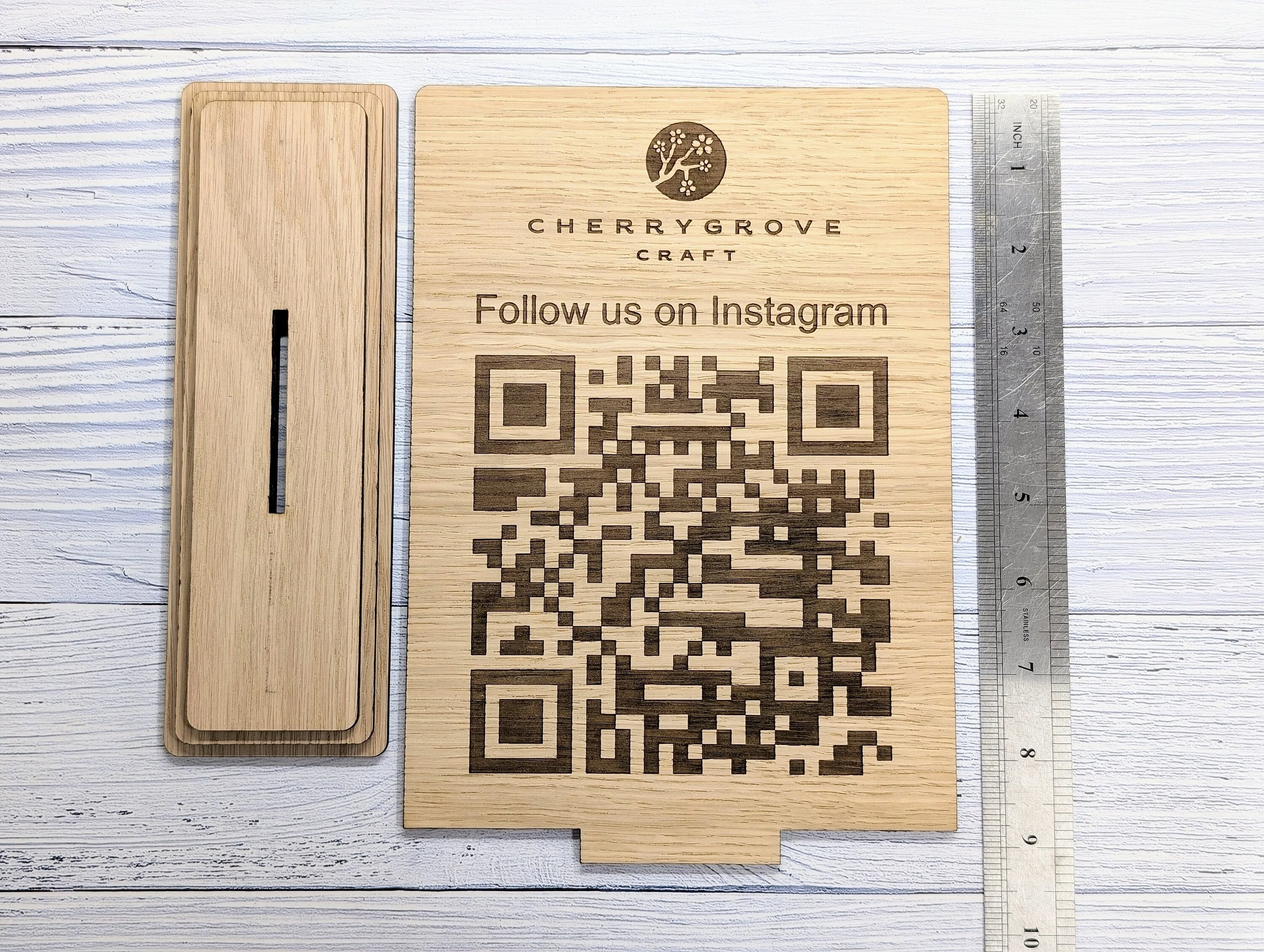 QR Code 'Follow Us on Instagram' Custom XL Wooden Table Sign, Personalised Logo & Social Media Link, Eco-Friendly, Business Use, Extra Large - Image 4