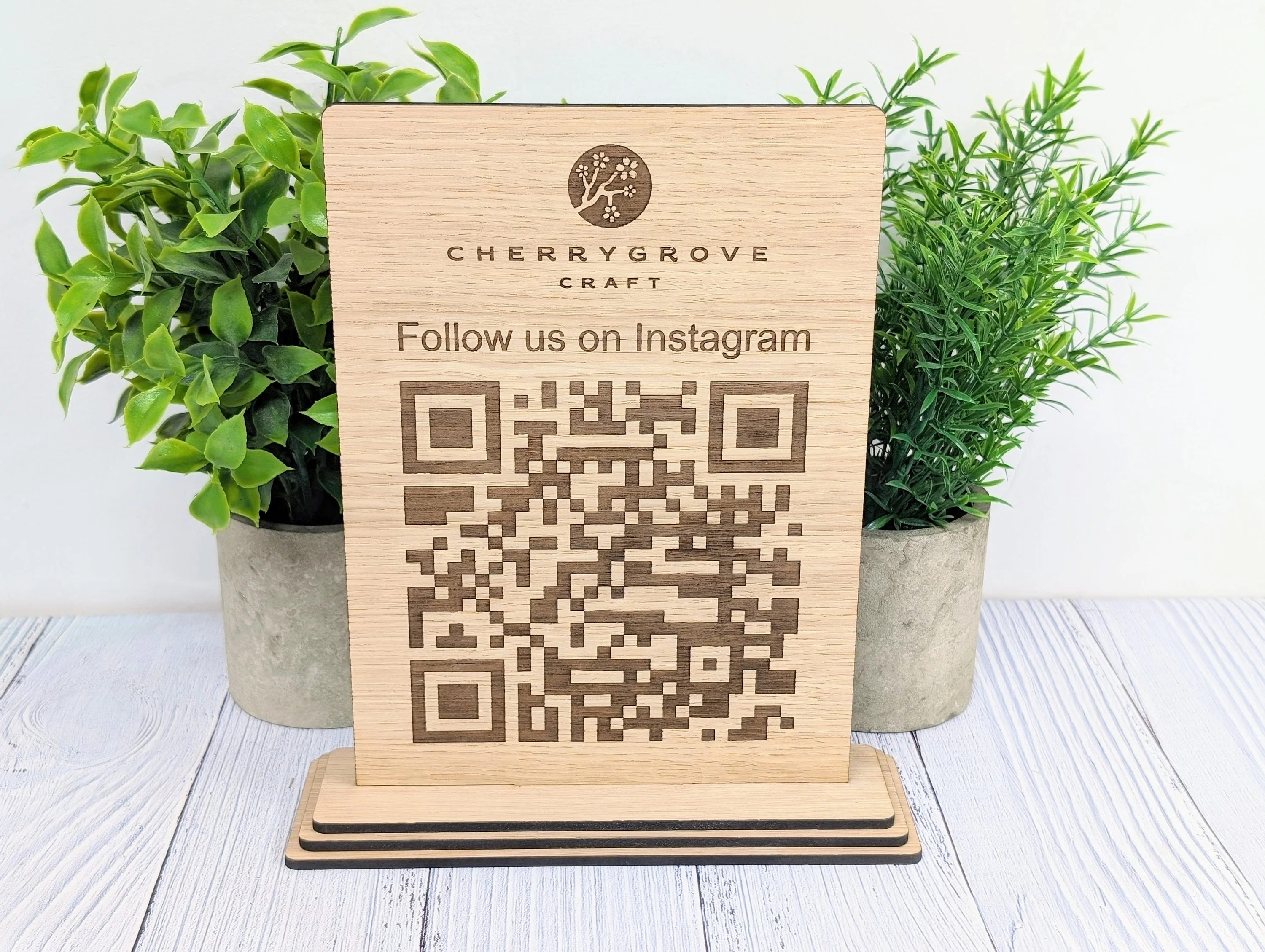 QR Code 'Follow Us on Instagram' Custom XL Wooden Table Sign, Personalised Logo & Social Media Link, Eco-Friendly, Business Use, Extra Large - Image 5