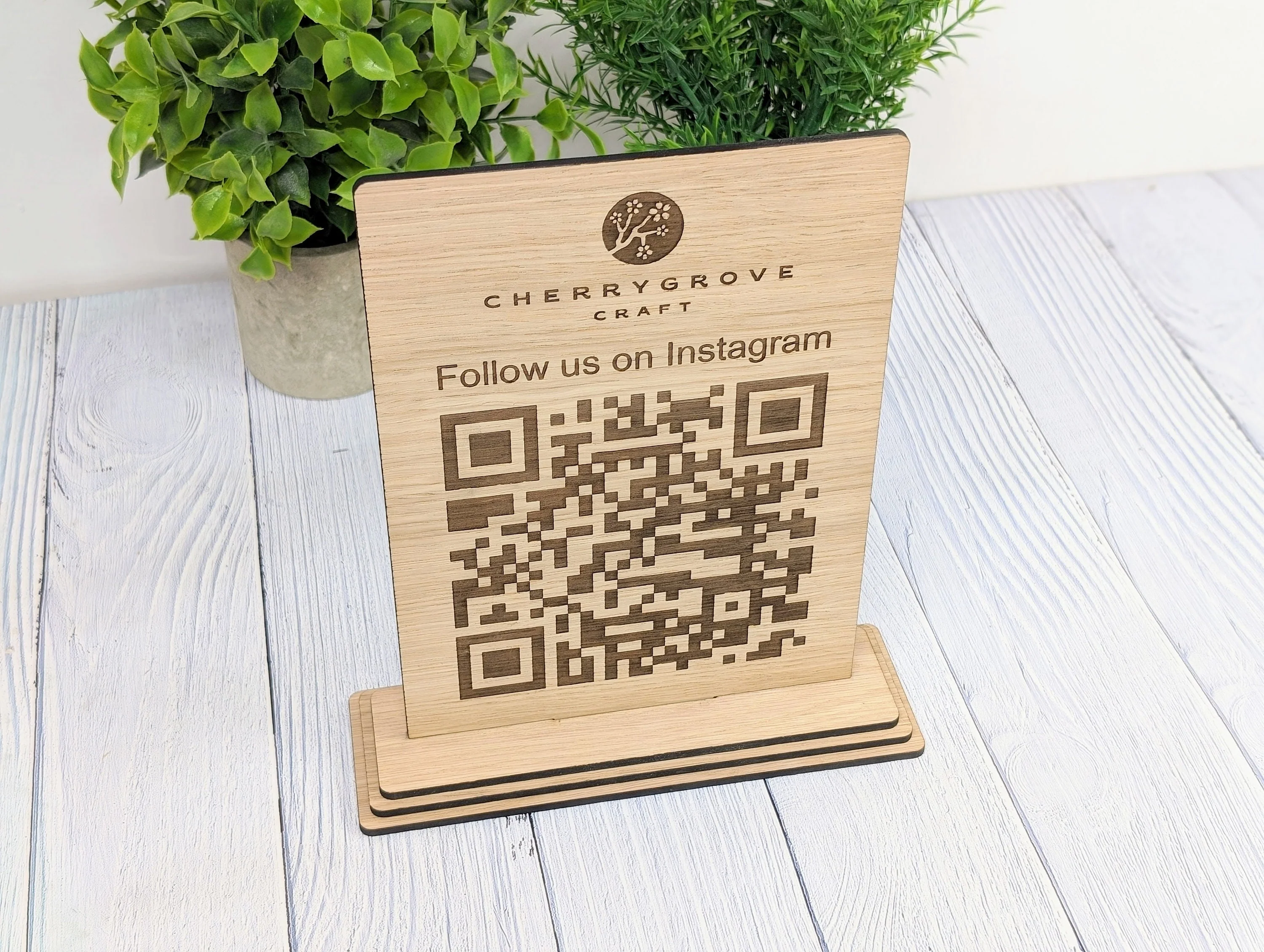 QR Code 'Follow Us on Instagram' Custom XL Wooden Table Sign, Personalised Logo & Social Media Link, Eco-Friendly, Business Use, Extra Large - Image 9