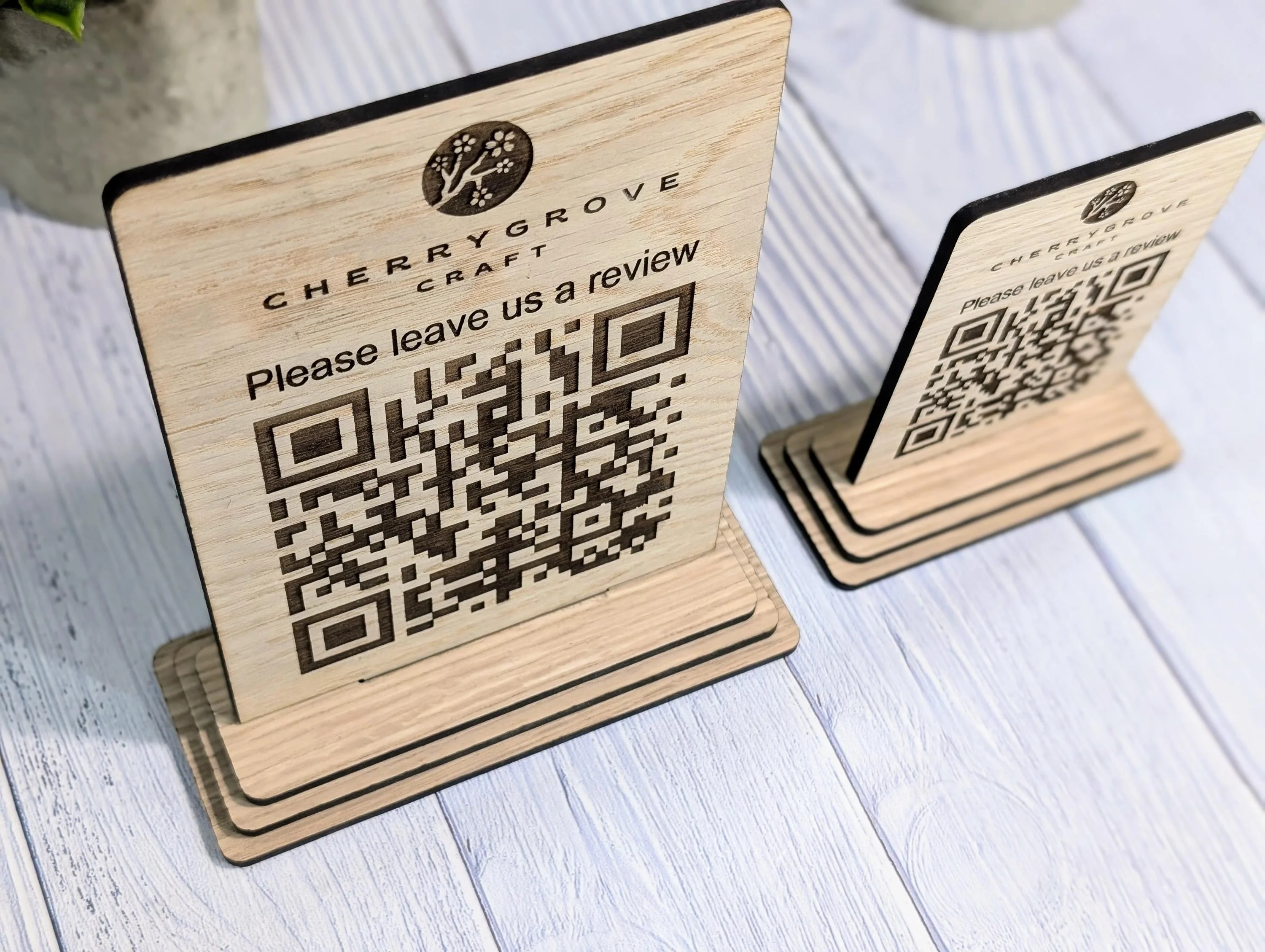 QR Code 'Leave us a review' Custom Wooden Table Sign, Personalised Logo & Link, Eco-Friendly, 2 Sizes | Google, Trustpilot, Tripadvisor etc - Image 4