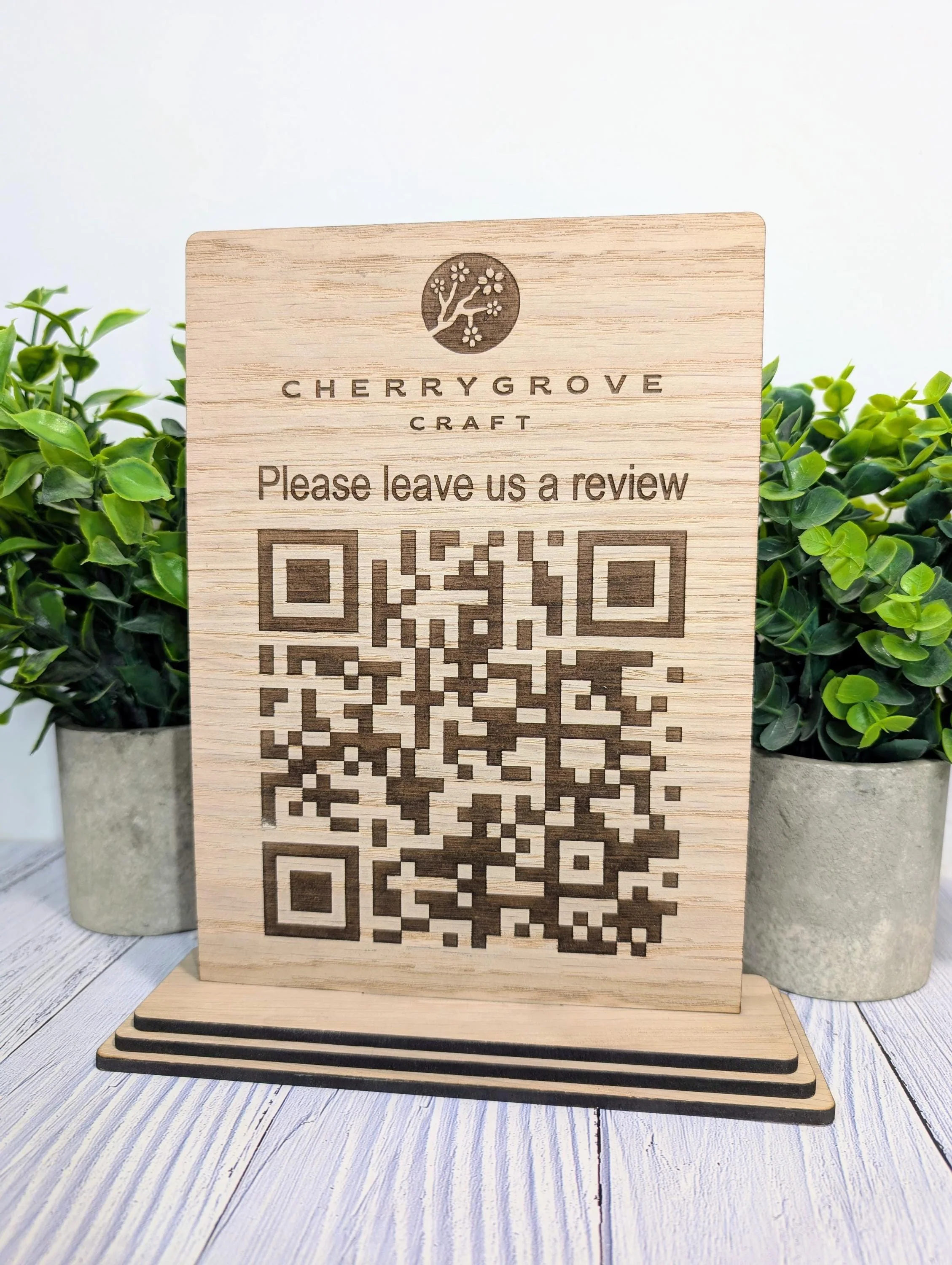 QR Code 'Leave us a review' Custom Wooden Table Sign, Personalised Logo & Link, Eco-Friendly, XL Size | Google, Trustpilot, Tripadvisor etc - Image 4