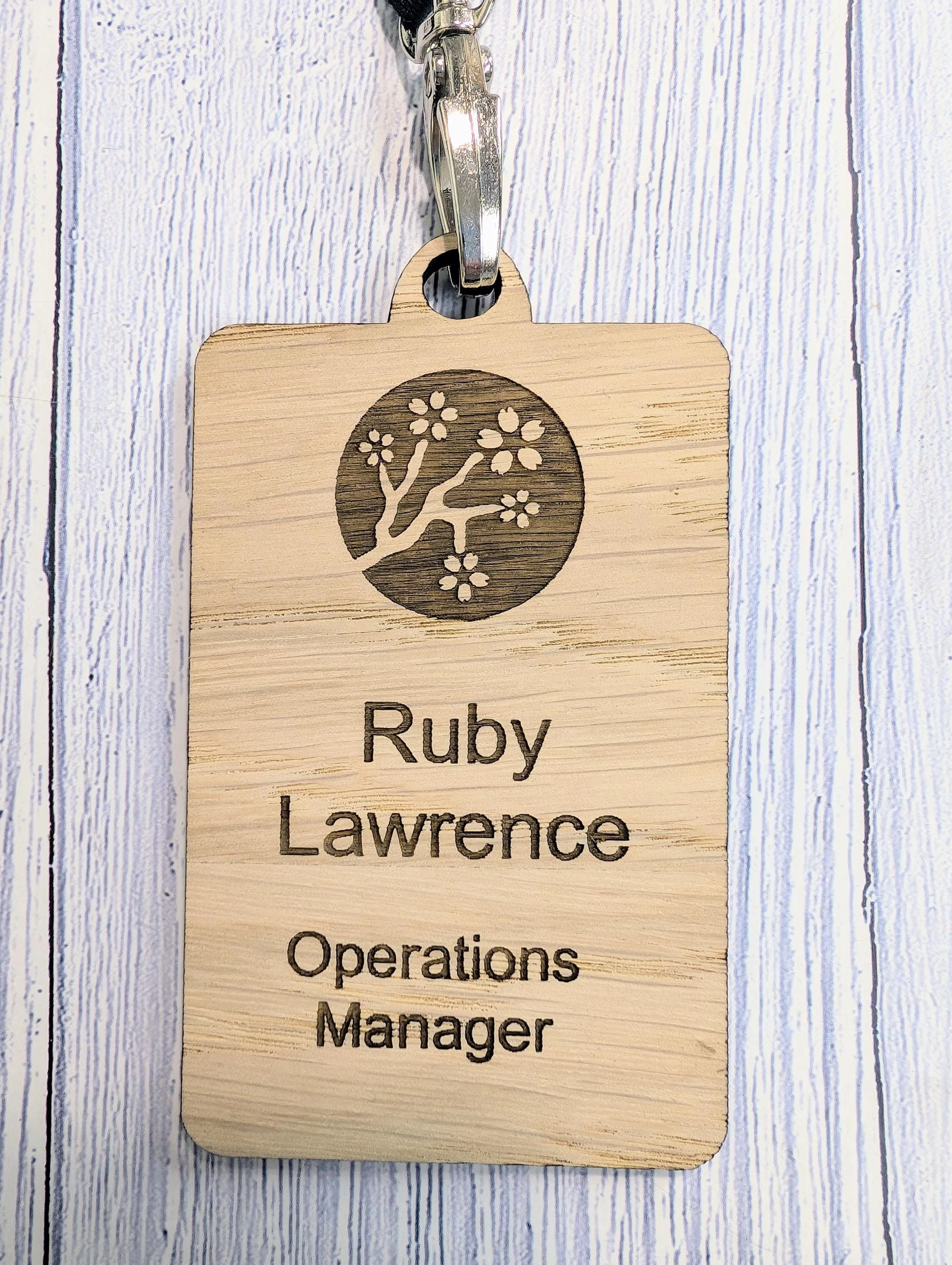 QR Code Name Badges, Double Sided, Eco Lanyards, Personalised Oak Veneer Staff Name Badges on Eco Lanyards - Custom Badges, Staff Tags, Logo - Image 4