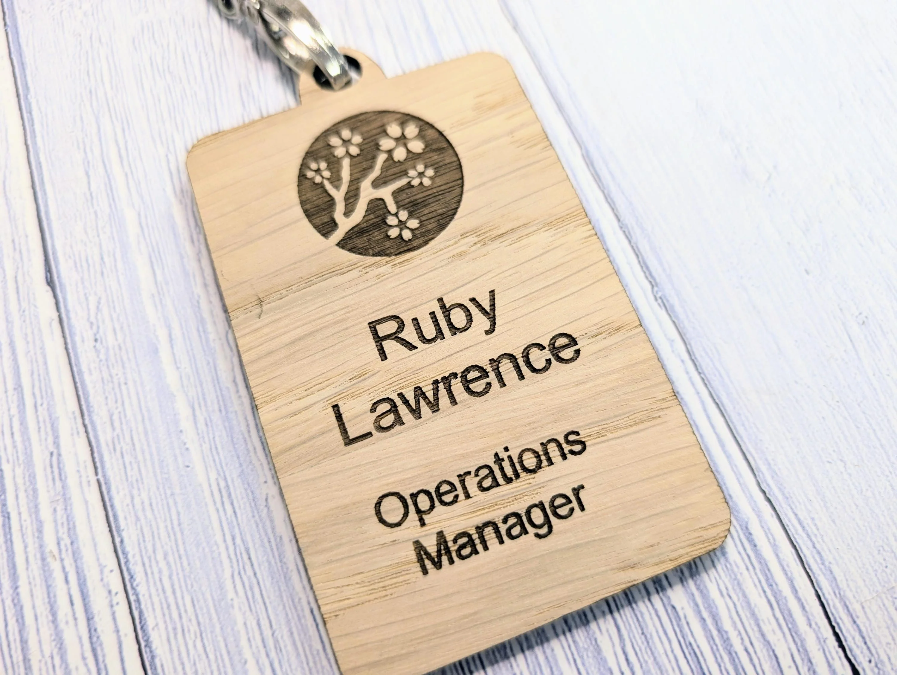 QR Code Name Badges, Double Sided, Eco Lanyards, Personalised Oak Veneer Staff Name Badges on Eco Lanyards - Custom Badges, Staff Tags, Logo - Image 5