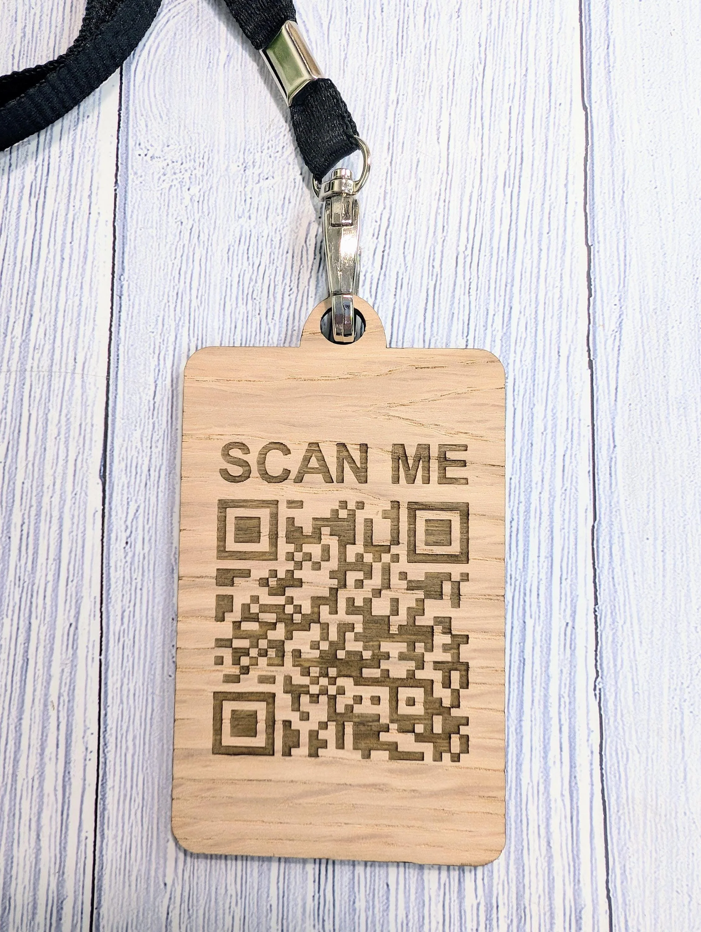 QR Code Name Badges, Double Sided, Eco Lanyards, Personalised Oak Veneer Staff Name Badges on Eco Lanyards - Custom Badges, Staff Tags, Logo - Image 9