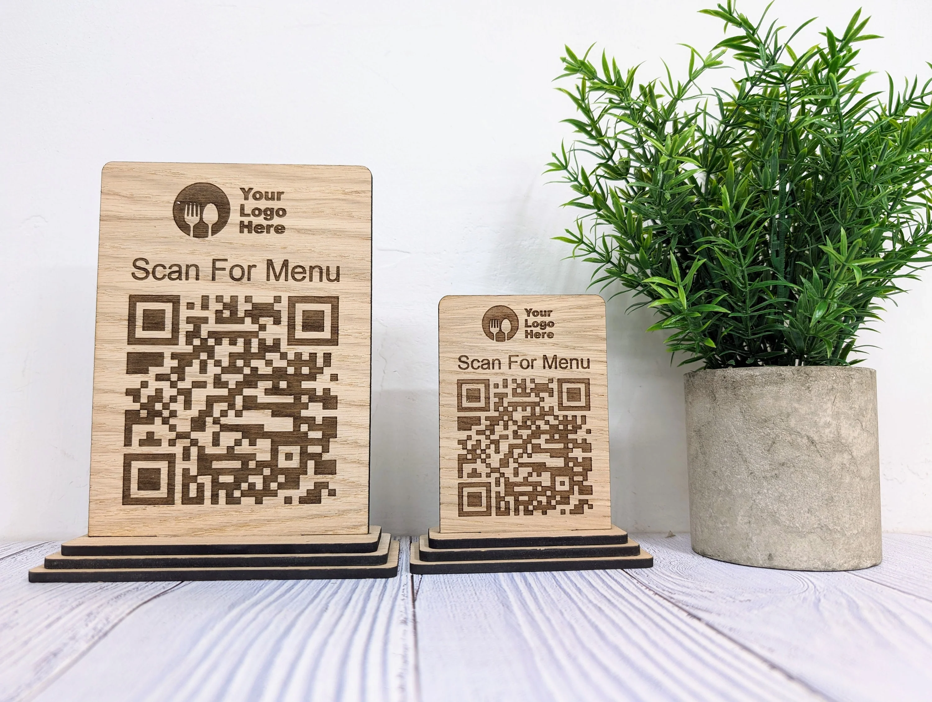QR Code 'Scan for Menu' Wooden Sign - Add Your Logo, Ideal for Restaurants, Bars, Cafes, Hotels, Eco-Friendly, Custom Design in 2 Sizes - Image 3