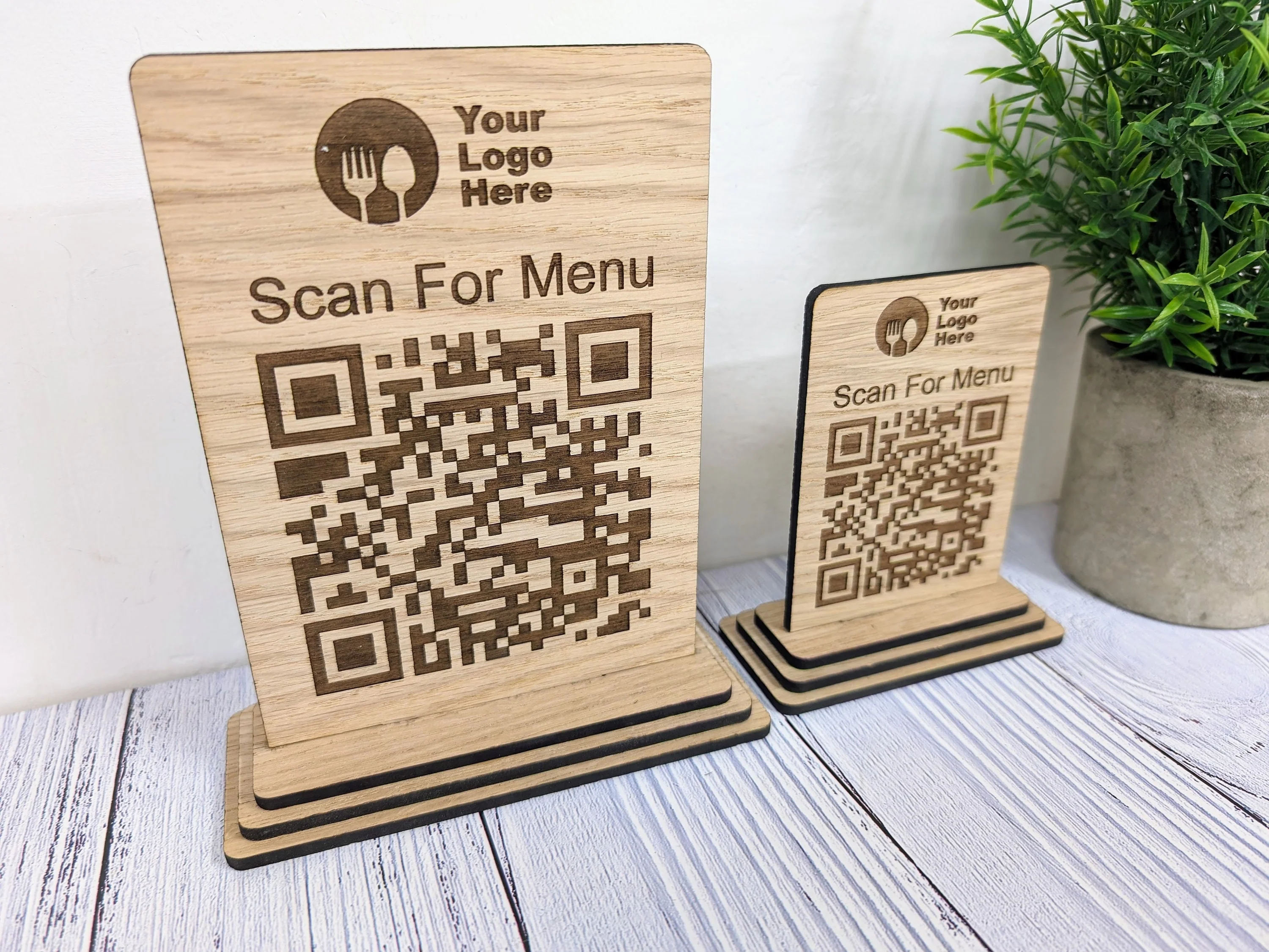 QR Code 'Scan for Menu' Wooden Sign - Add Your Logo, Ideal for Restaurants, Bars, Cafes, Hotels, Eco-Friendly, Custom Design in 2 Sizes - Image 4
