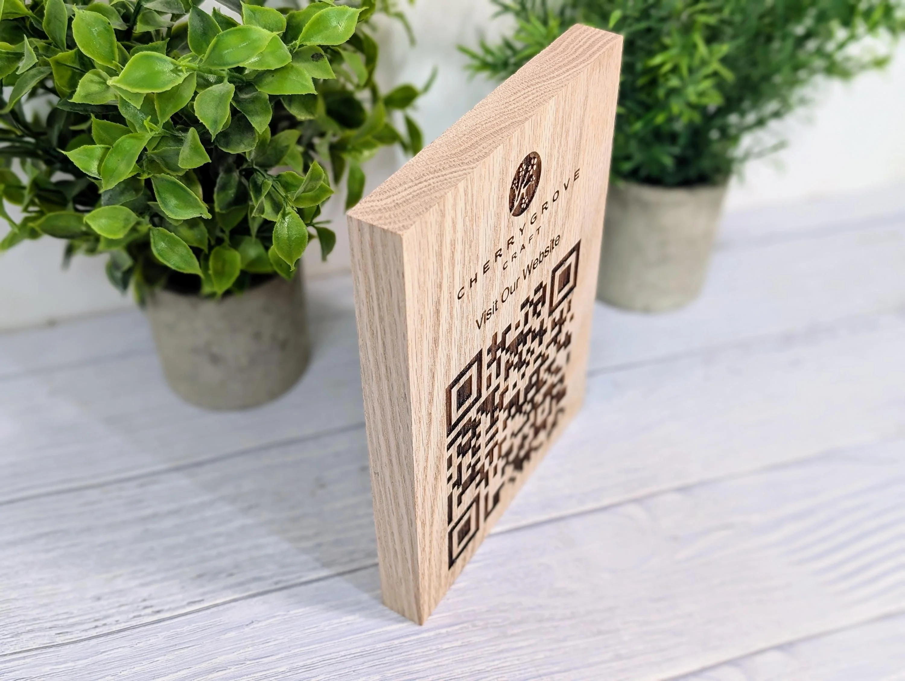 QR Code Solid Oak Large Blocks - Personalised Oak Blocks - QR Code - Custom Table Signage - Menus, Websites, Social Media, 150mm x 200mm - Image 3