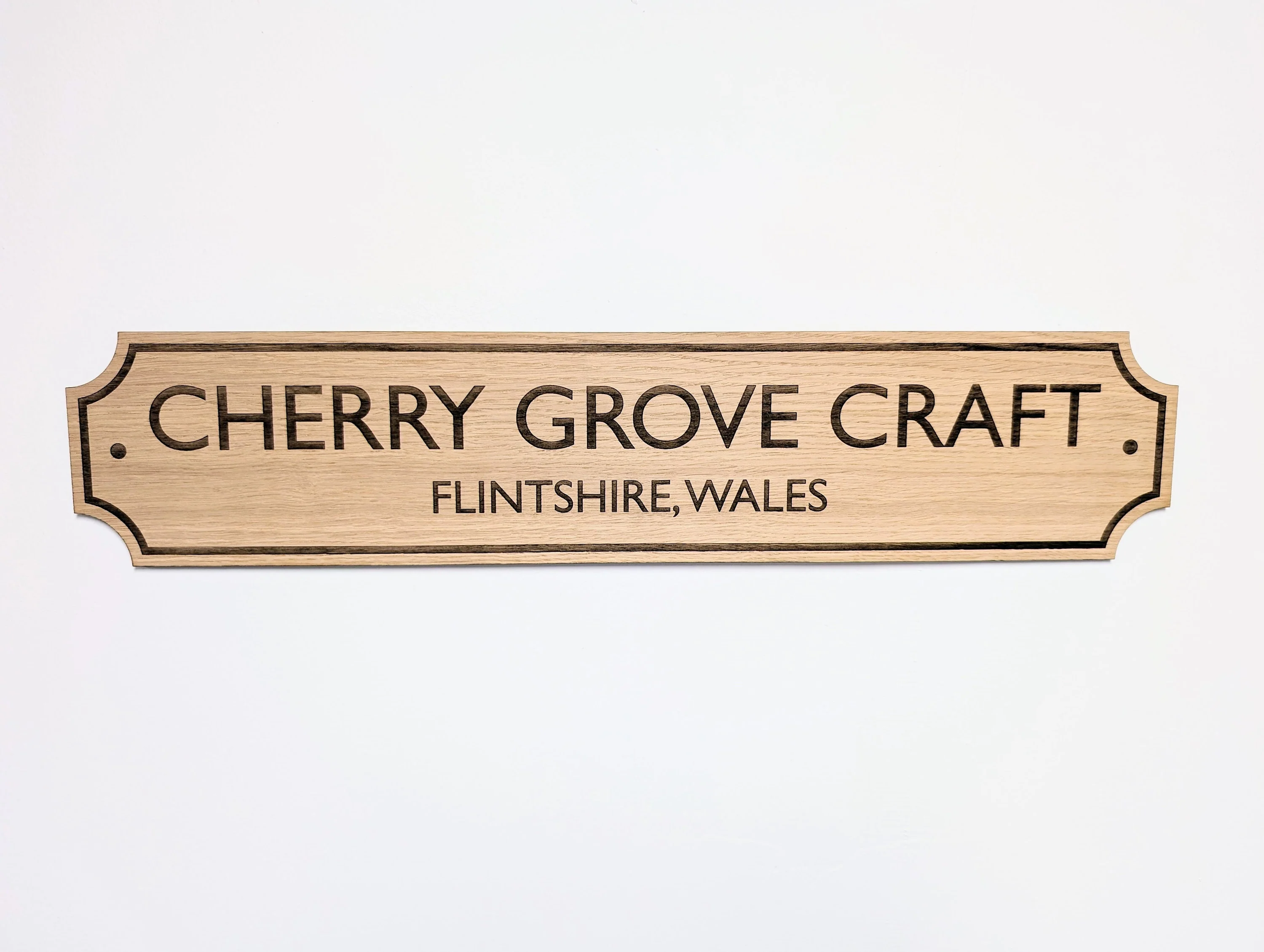 Retro British Street Name Sign - Personalised Oak Veneer, 4 Sizes | Custom Text, Vintage Style, Handcrafted in Wales