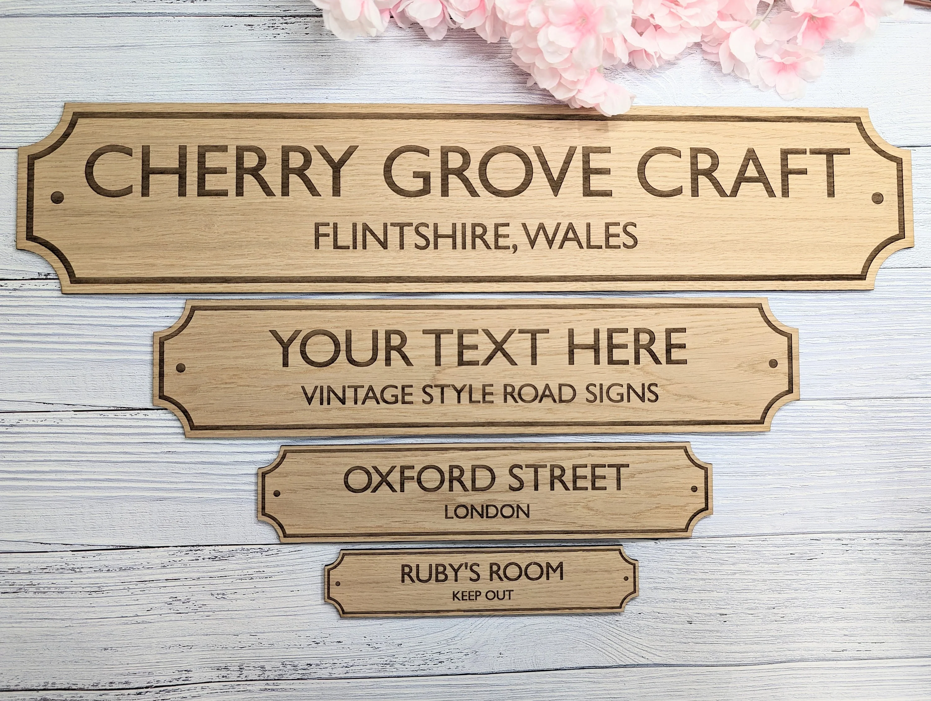 Retro British Street Name Sign - Personalised Oak Veneer, 4 Sizes | Custom Text, Vintage Style, Handcrafted in Wales - Image 3