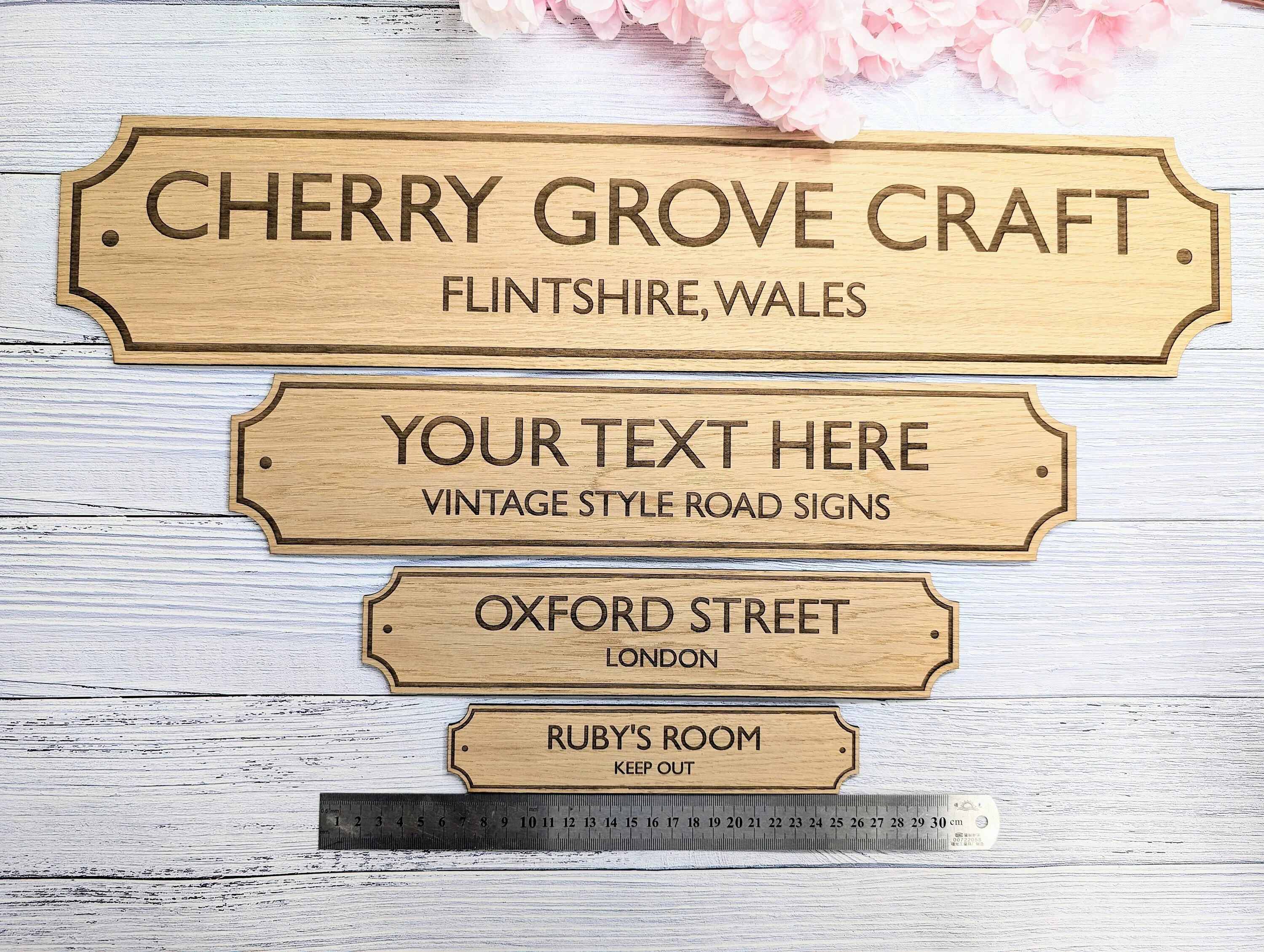 Retro British Street Name Sign - Personalised Oak Veneer, 4 Sizes | Custom Text, Vintage Style, Handcrafted in Wales - Image 5