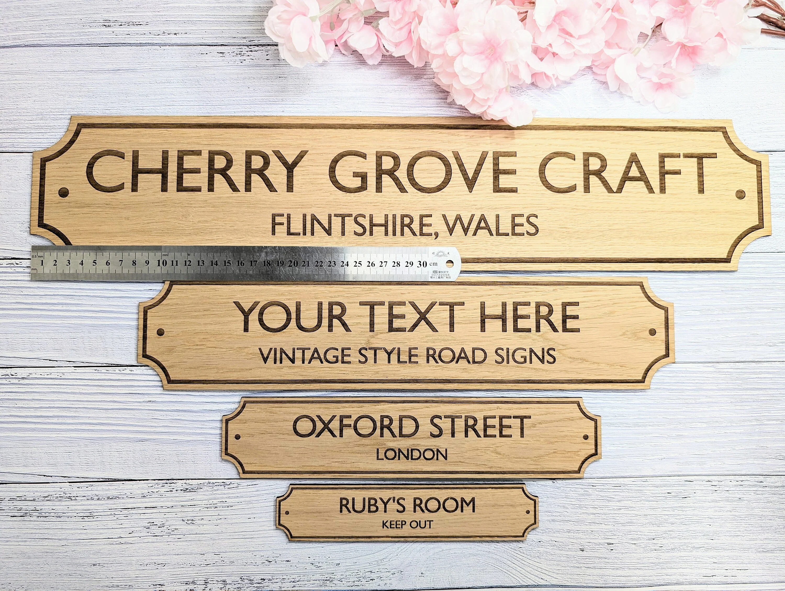 Retro British Street Name Sign - Personalised Oak Veneer, 4 Sizes | Custom Text, Vintage Style, Handcrafted in Wales - Image 7