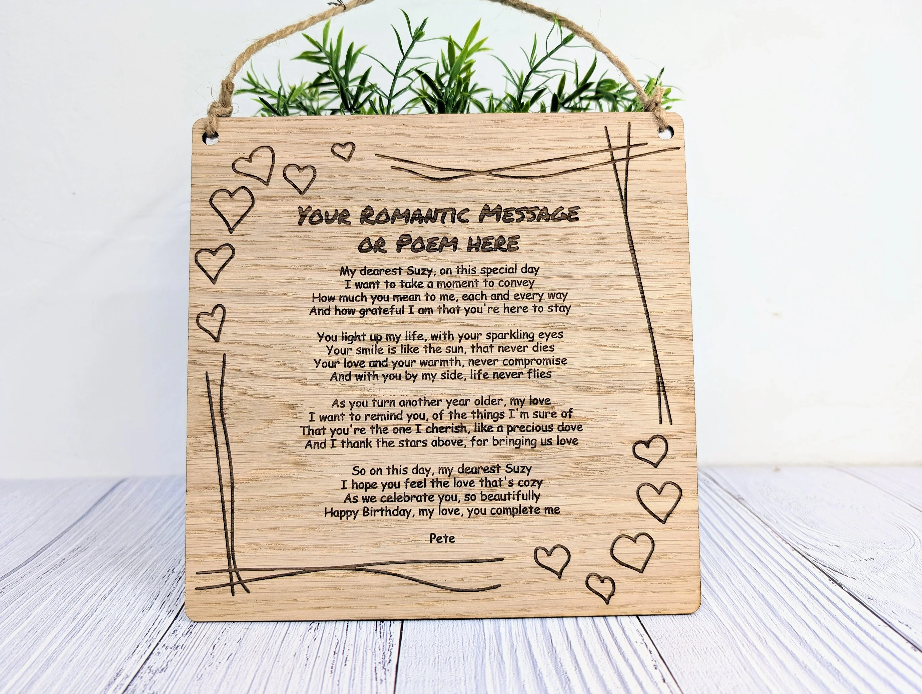 Romantic Heart Border Custom Plaque | Personalised Love Poem or Message | Oak Veneer | Perfect for Valentine's, Anniversaries | Eco-Friendly - Image 4