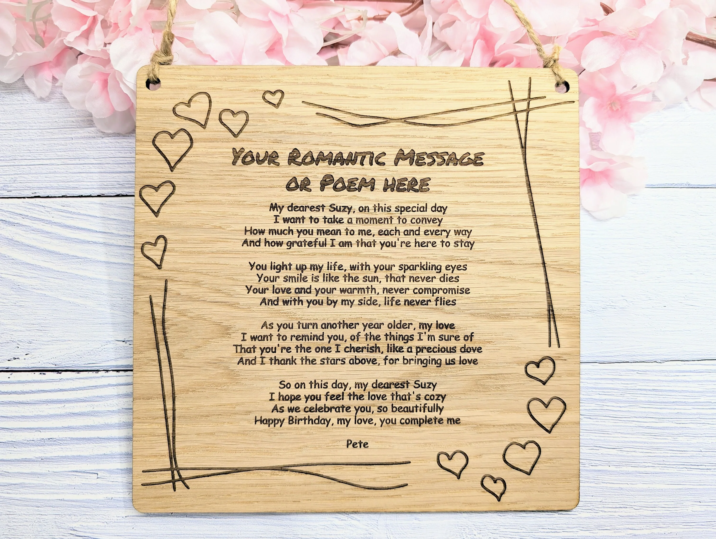 Romantic Heart Border Custom Plaque | Personalised Love Poem or Message | Oak Veneer | Perfect for Valentine's, Anniversaries | Eco-Friendly - Image 5