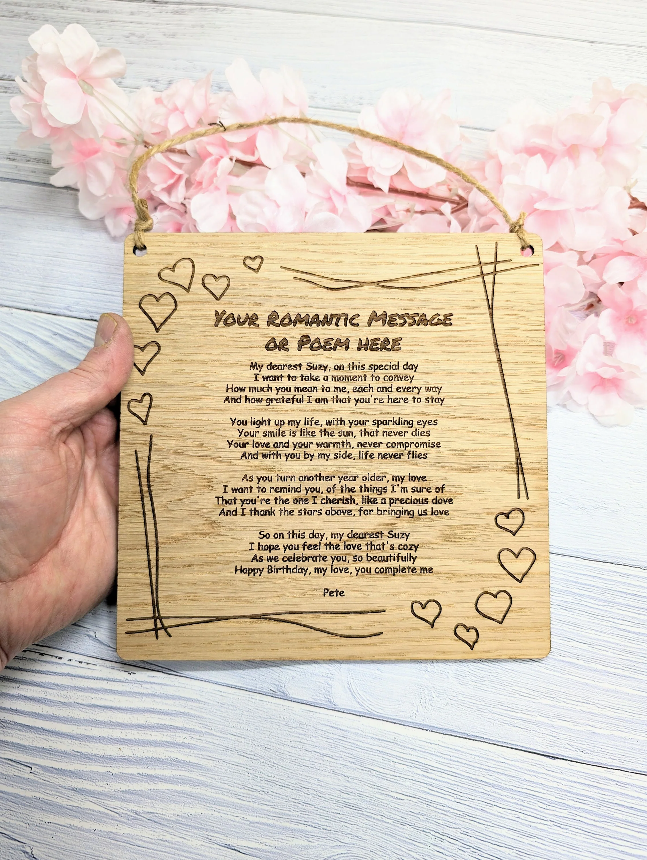 Romantic Heart Border Custom Plaque | Personalised Love Poem or Message | Oak Veneer | Perfect for Valentine's, Anniversaries | Eco-Friendly - Image 7