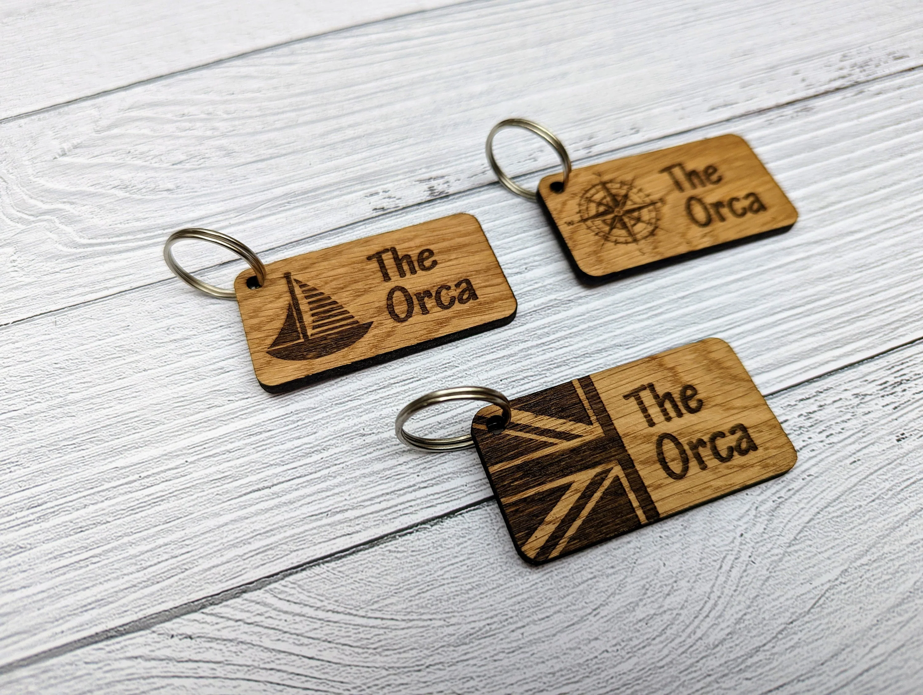 Sailing & Boat Keyrings, Personalised With Boat Name, Nautical Gift, Oak - Image 5