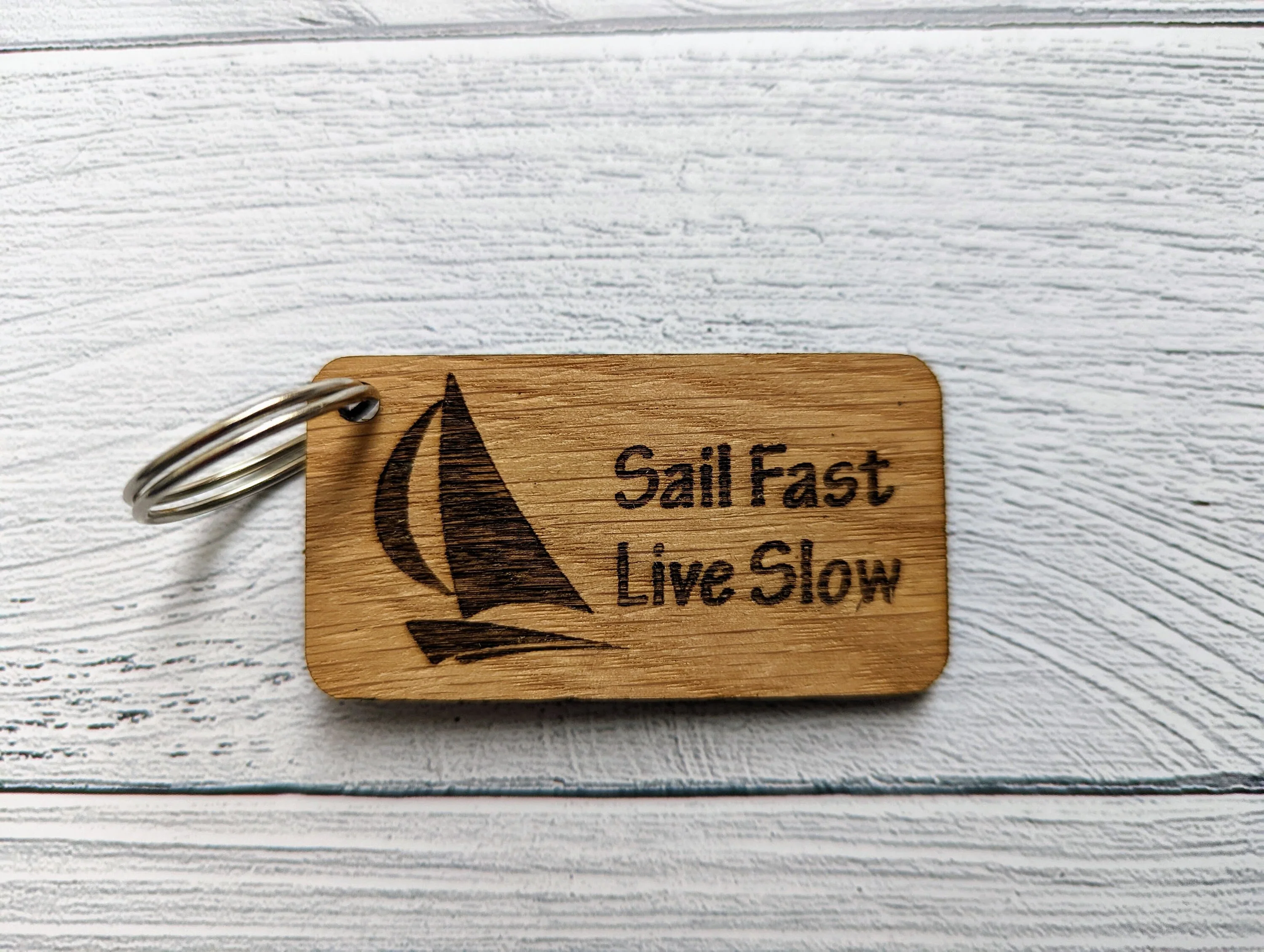 Sailing Keyrings, Sail Fast Live Slow, My Boat My Rules, Oak - Image 4