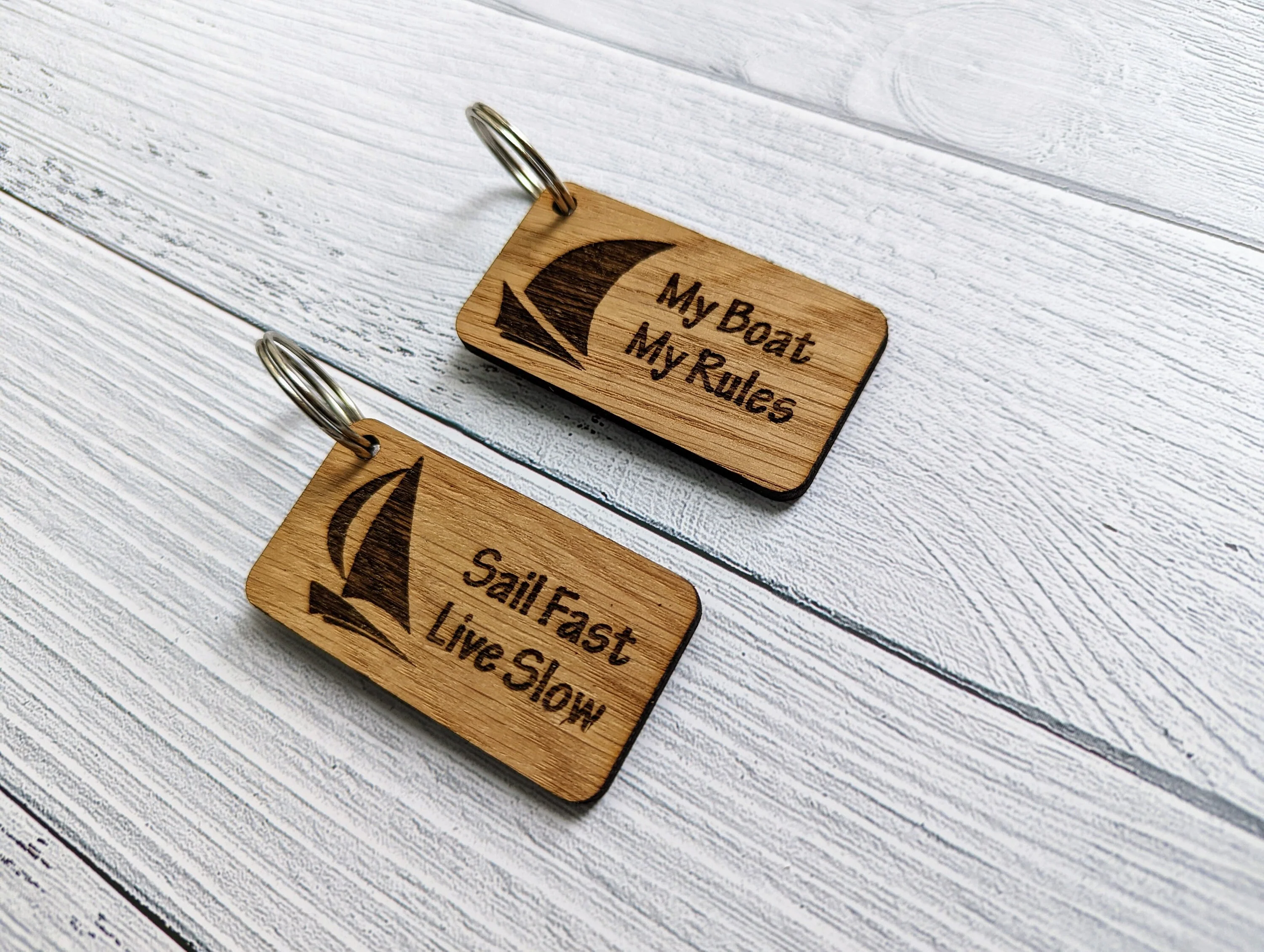 Sailing Keyrings, Sail Fast Live Slow, My Boat My Rules, Oak - Image 5