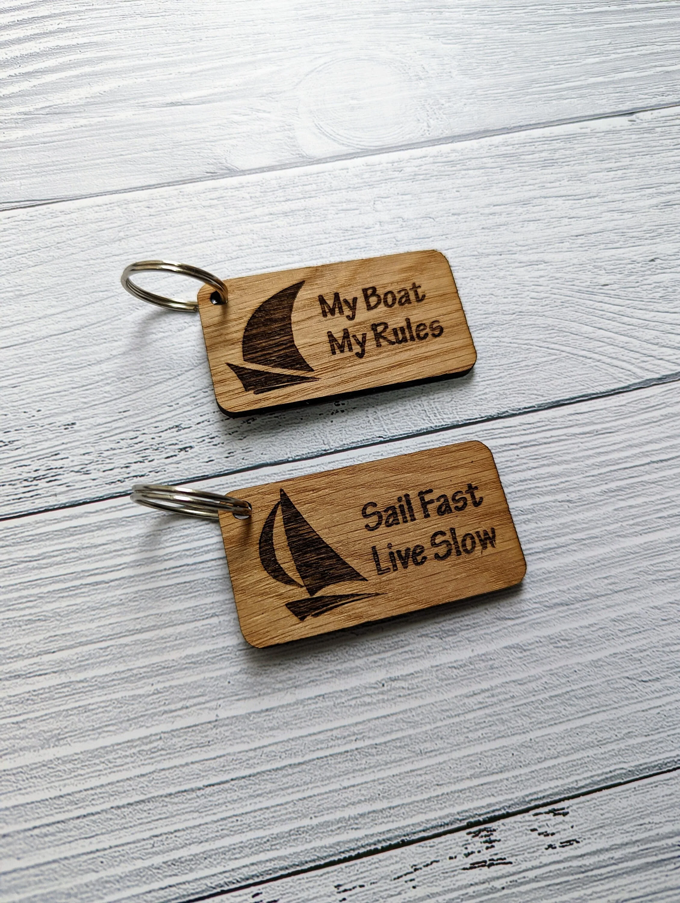 Sailing Keyrings, Sail Fast Live Slow, My Boat My Rules, Oak - Image 6