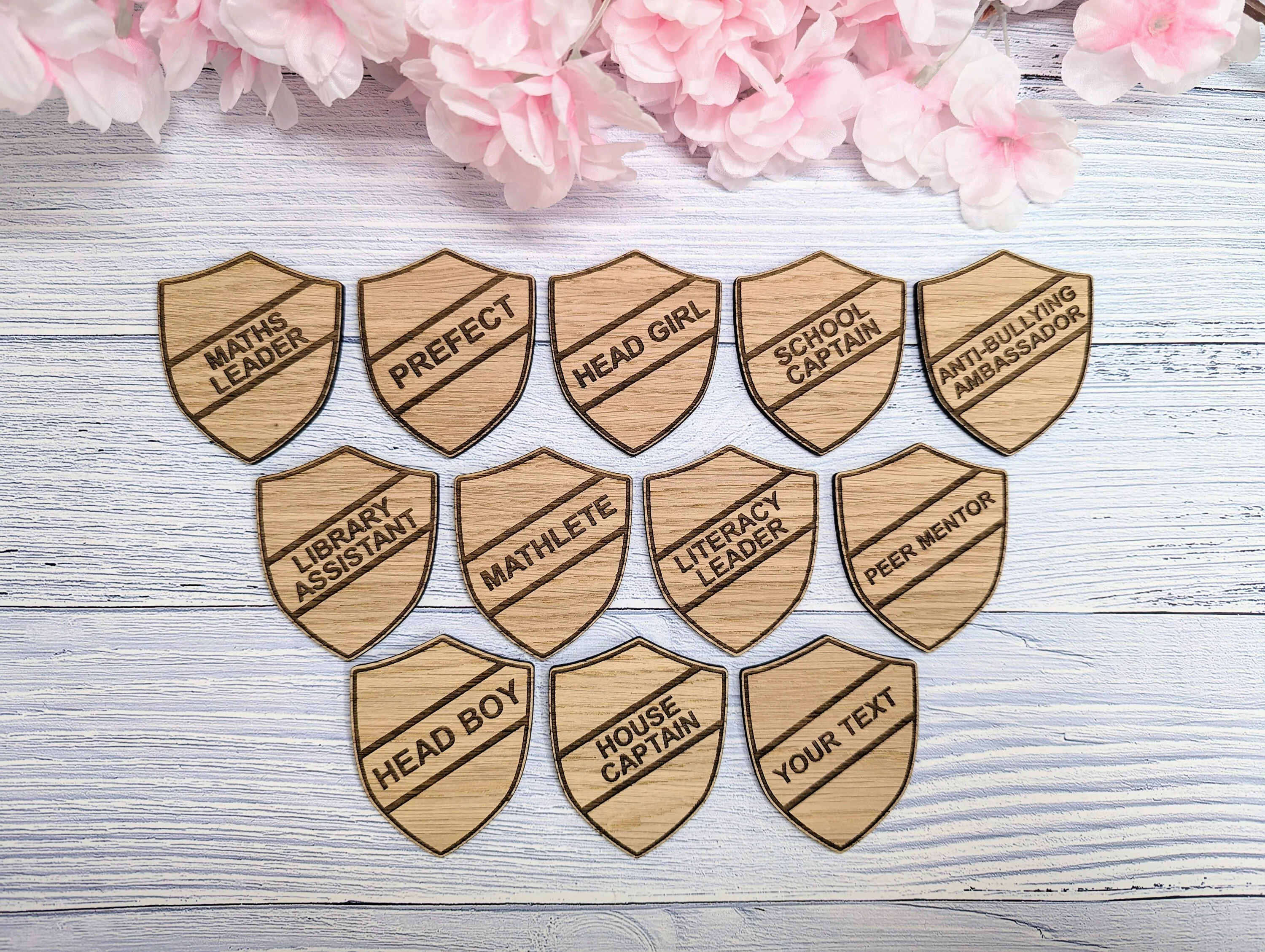 School Achievement Badges - 55x65mm - Oak Veneered MDF - Pin or Pin & Clip - Personalised or Pre-Designed Options for Students - Image 8