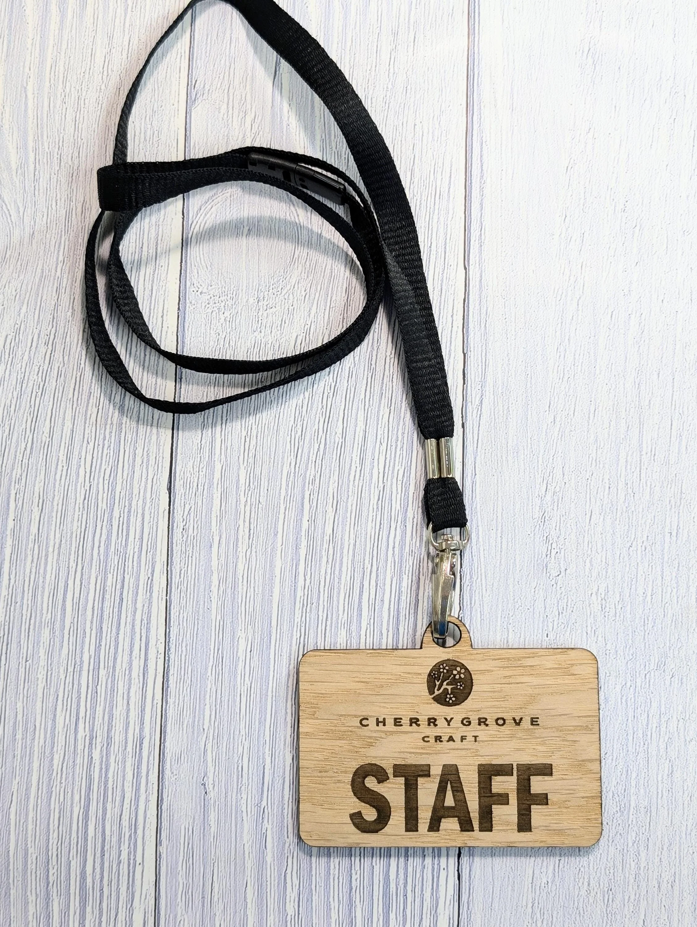 School Staff Badges with Lanyards, Personalised Slogan Oak Veneer Badges on Eco Lanyards - Image 5