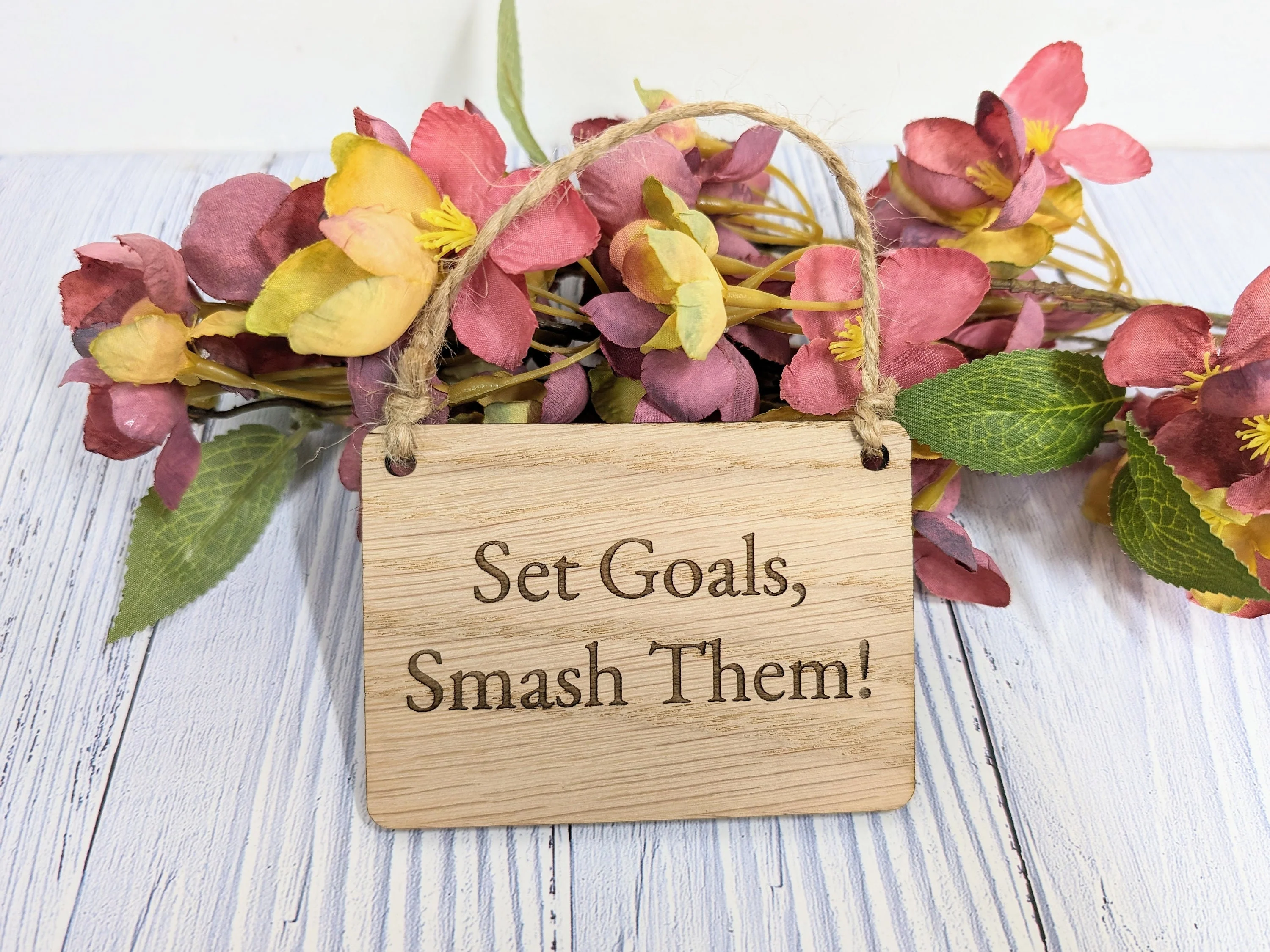 Set Goals, Smash Them - Motivational Oak Sign, Handcrafted in Wales, Eco-Friendly - Choose Your Size - Image 3