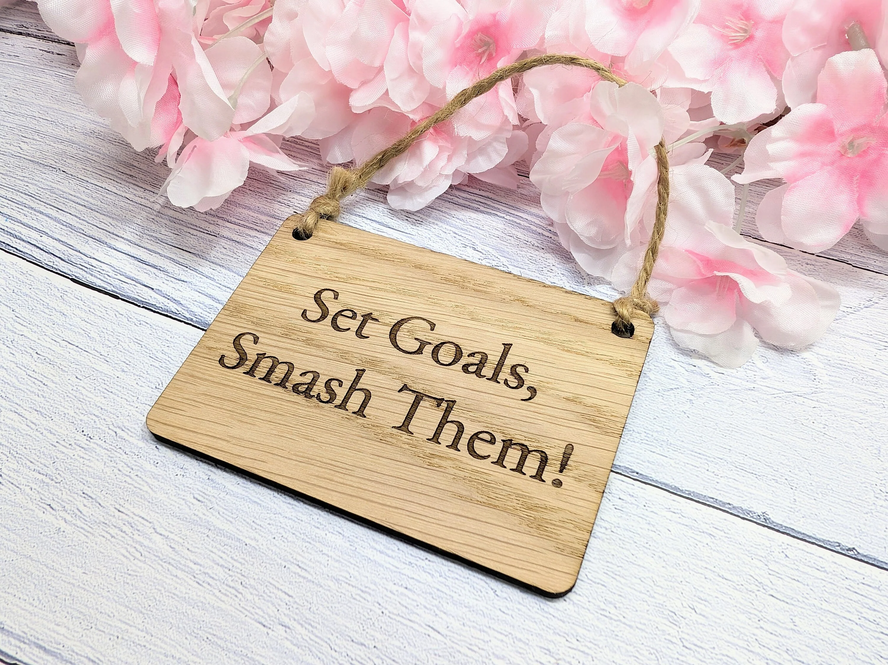 Set Goals, Smash Them - Motivational Oak Sign, Handcrafted in Wales, Eco-Friendly - Choose Your Size - Image 4