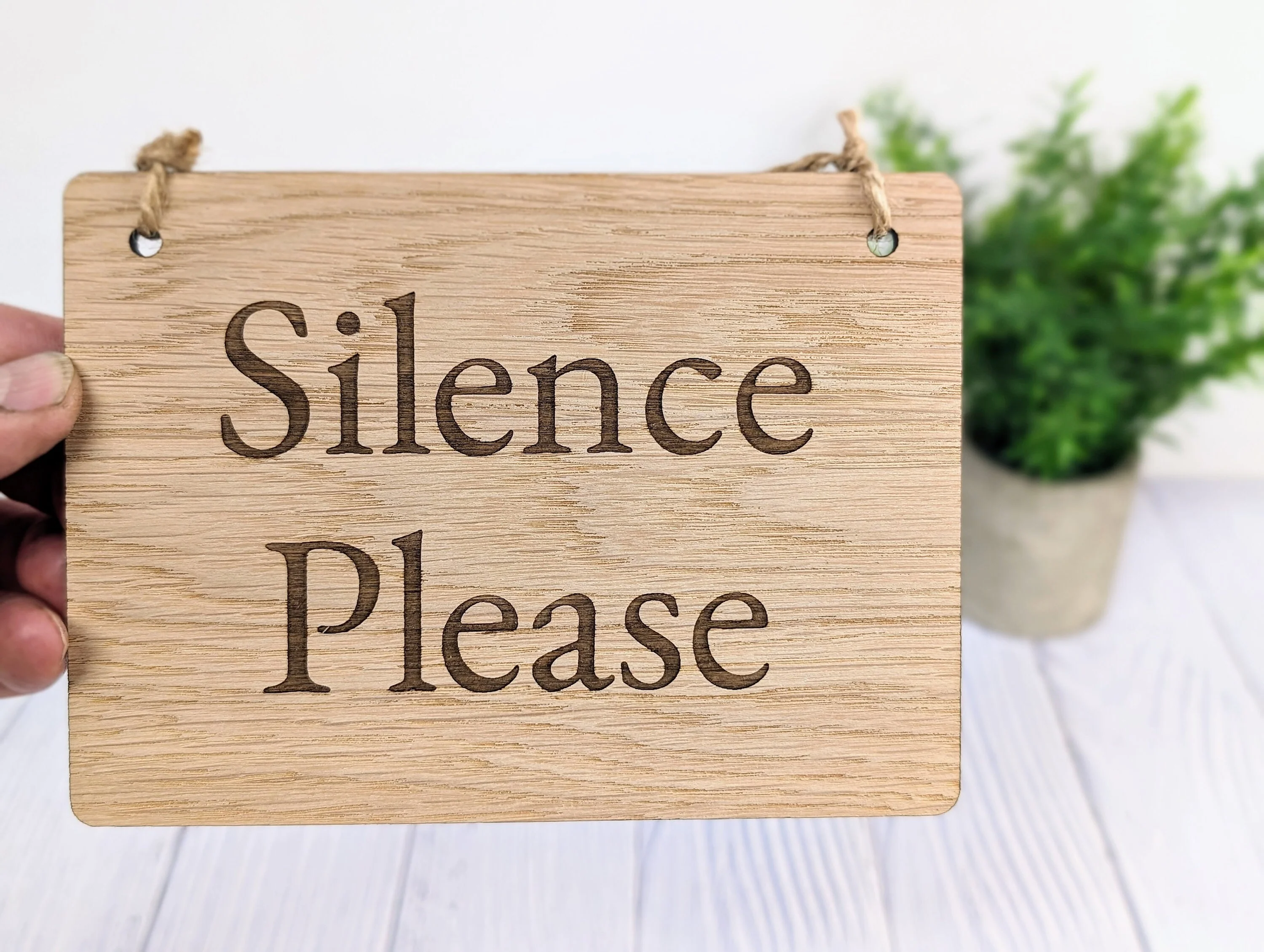 Silence Please - Personalised Wooden Sign - Custom Quiet Area Decor for Libraries, Spas, Study Rooms, Homes, Oak Veneer, Hanging Wall Art - Image 10