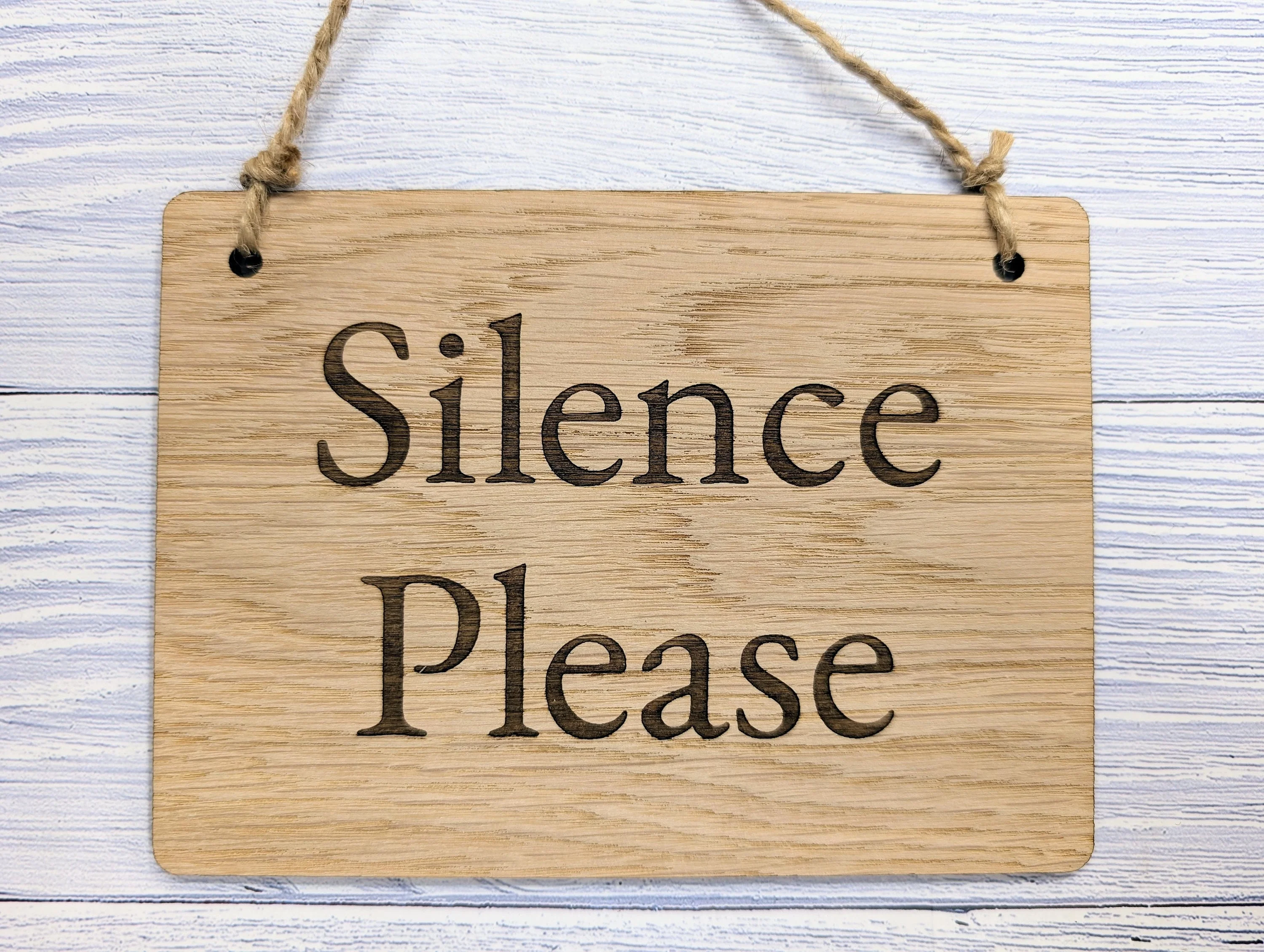 Silence Please - Personalised Wooden Sign - Custom Quiet Area Decor for Libraries, Spas, Study Rooms, Homes, Oak Veneer, Hanging Wall Art - Image 4