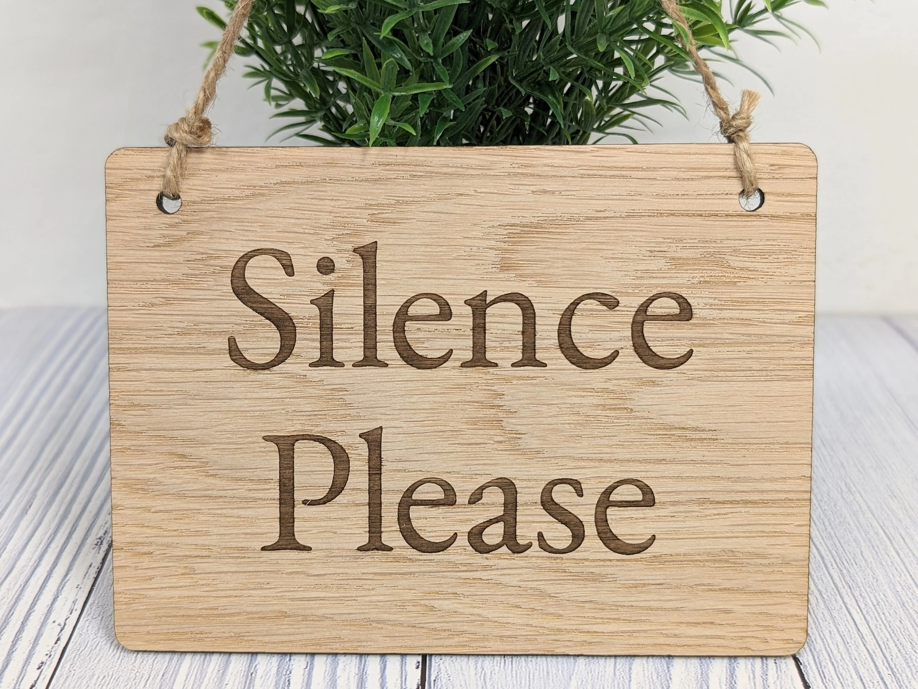 Silence Please - Personalised Wooden Sign - Custom Quiet Area Decor for Libraries, Spas, Study Rooms, Homes, Oak Veneer, Hanging Wall Art - Image 5