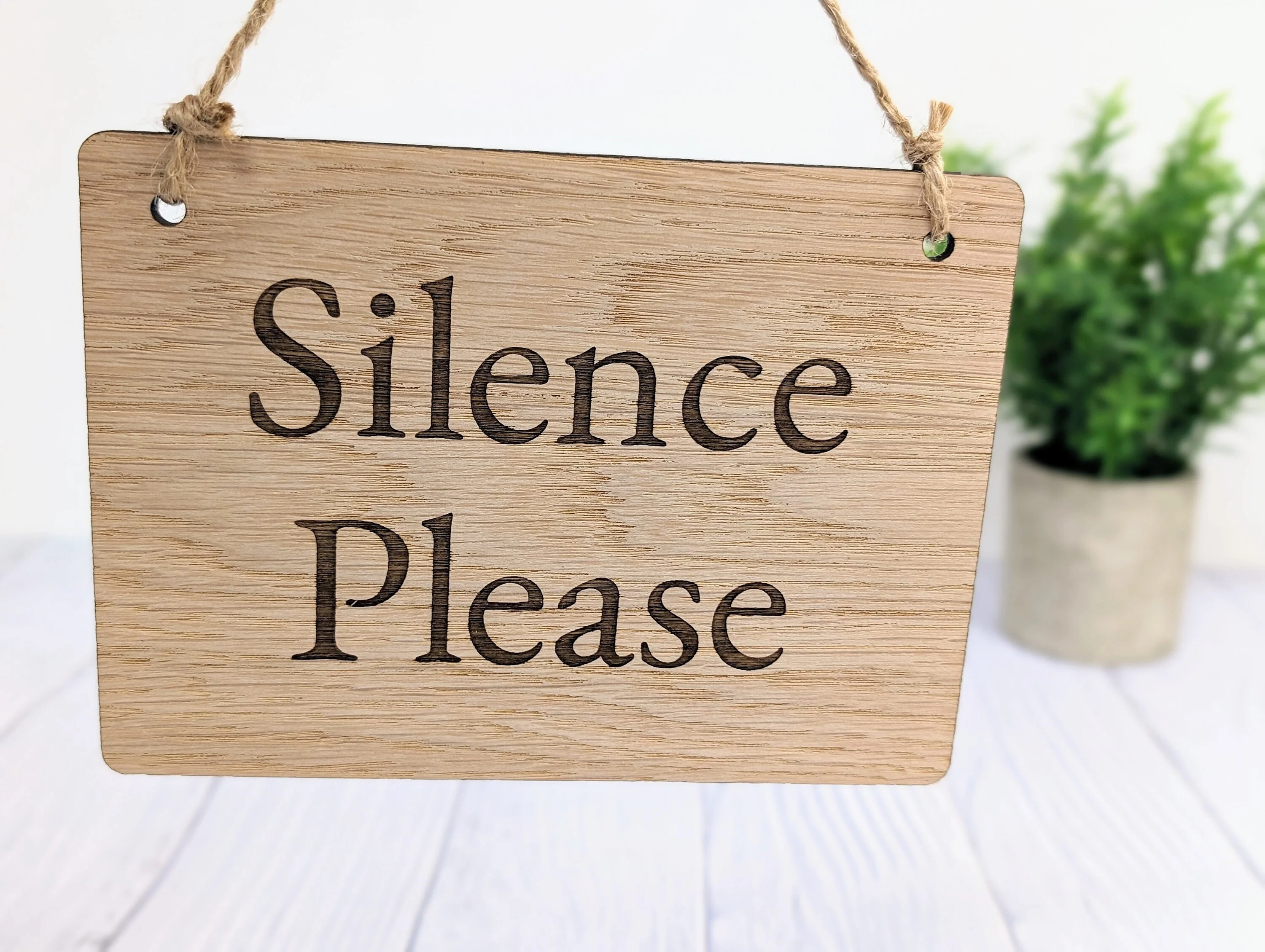 Silence Please - Personalised Wooden Sign - Custom Quiet Area Decor for Libraries, Spas, Study Rooms, Homes, Oak Veneer, Hanging Wall Art - Image 6