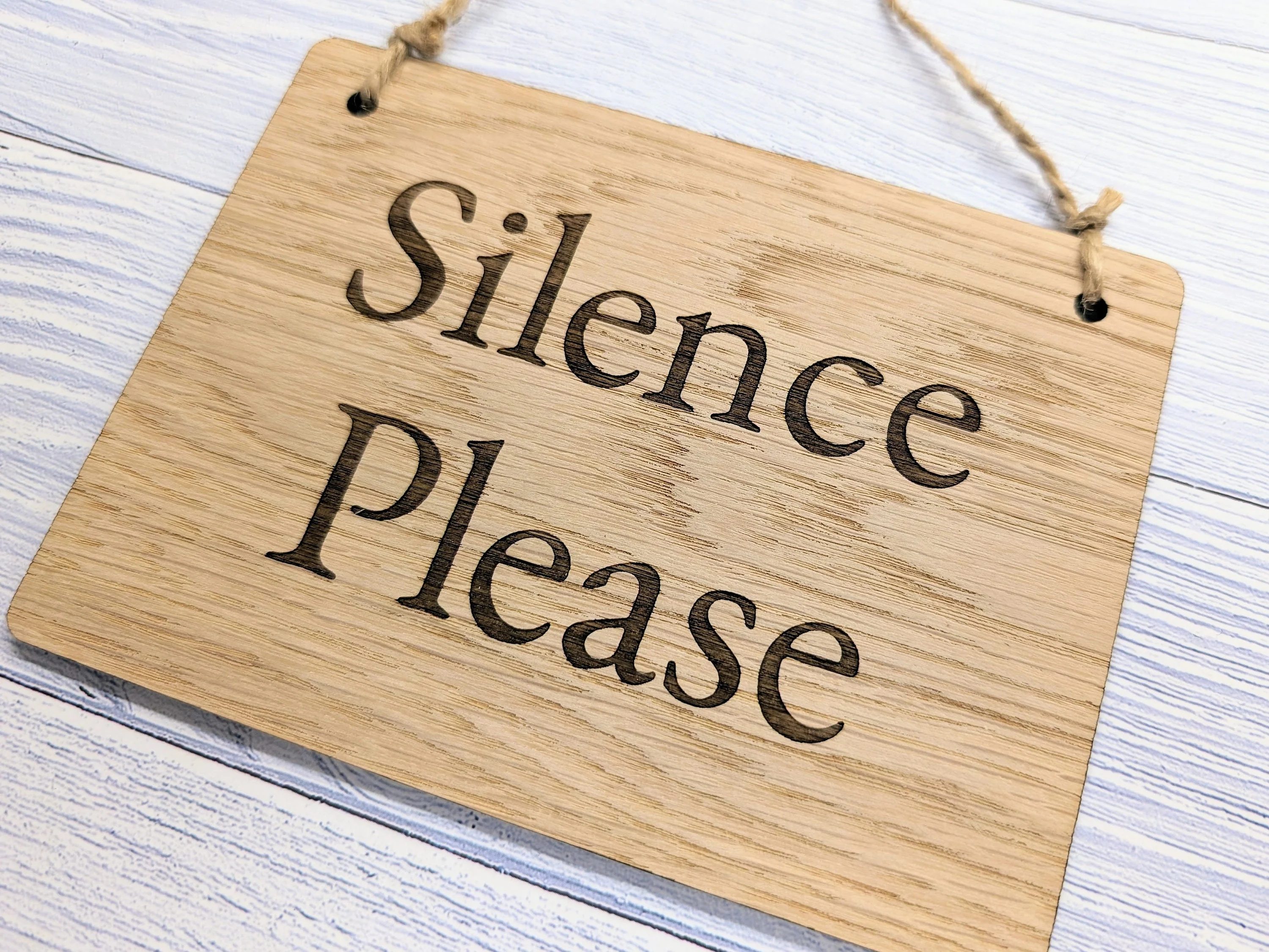 Silence Please - Personalised Wooden Sign - Custom Quiet Area Decor for Libraries, Spas, Study Rooms, Homes, Oak Veneer, Hanging Wall Art - Image 7