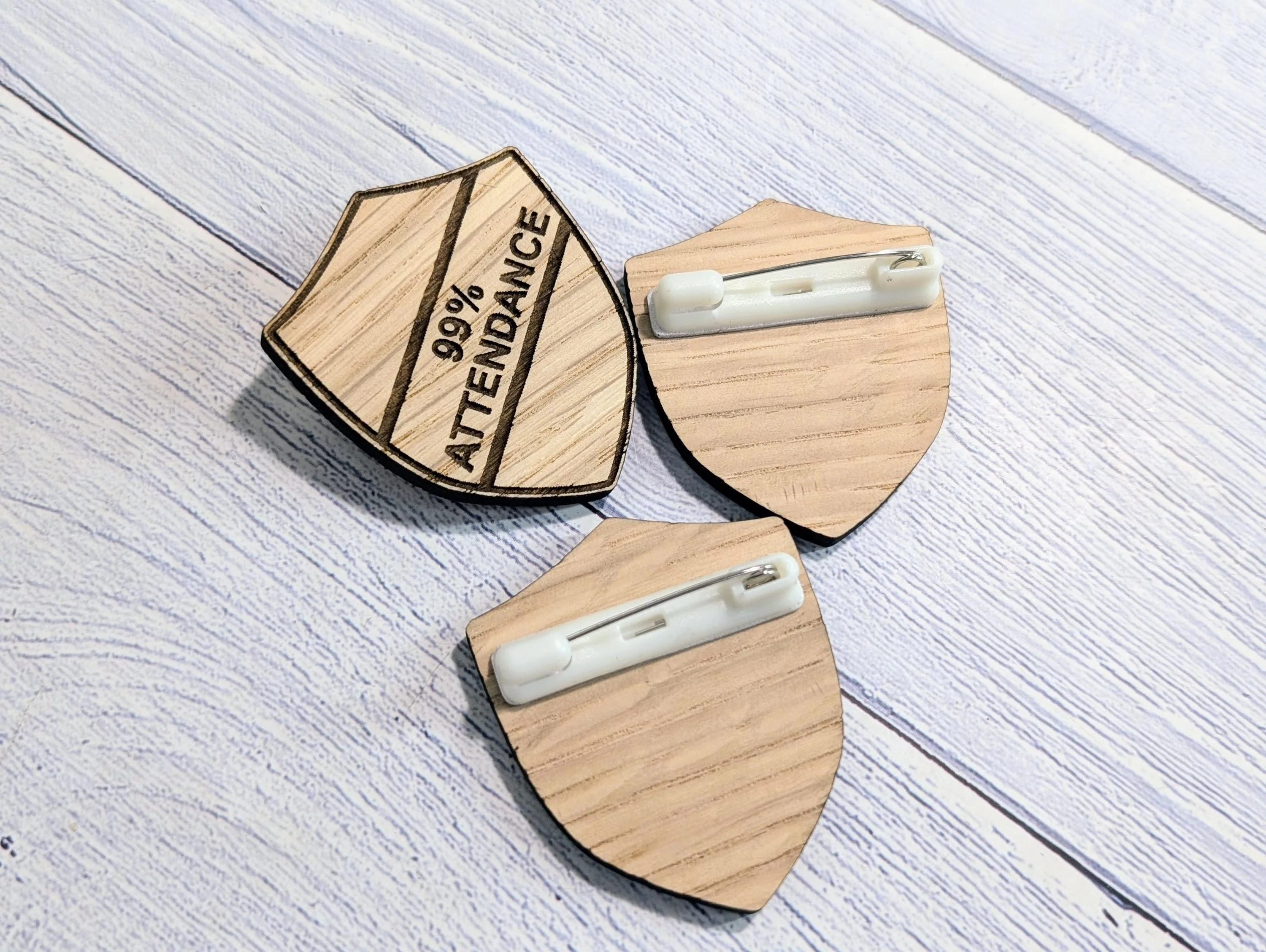 Small School Achievement Badges - 40x48mm - Oak Veneered MDF - Pin or Pin & Clip - Personalised or Pre-Designed Options for Students - Image 8