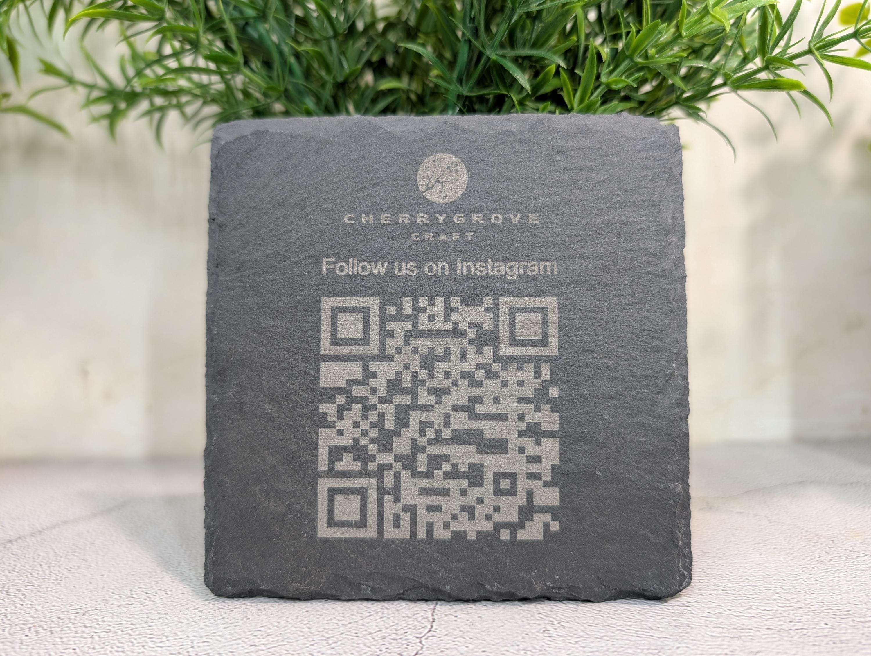 Social Media Slate Coaster – Engraved QR Code Business Promo, Follow Us Coaster, Handmade in Wales, Plastic-Free Packaging - Image 4
