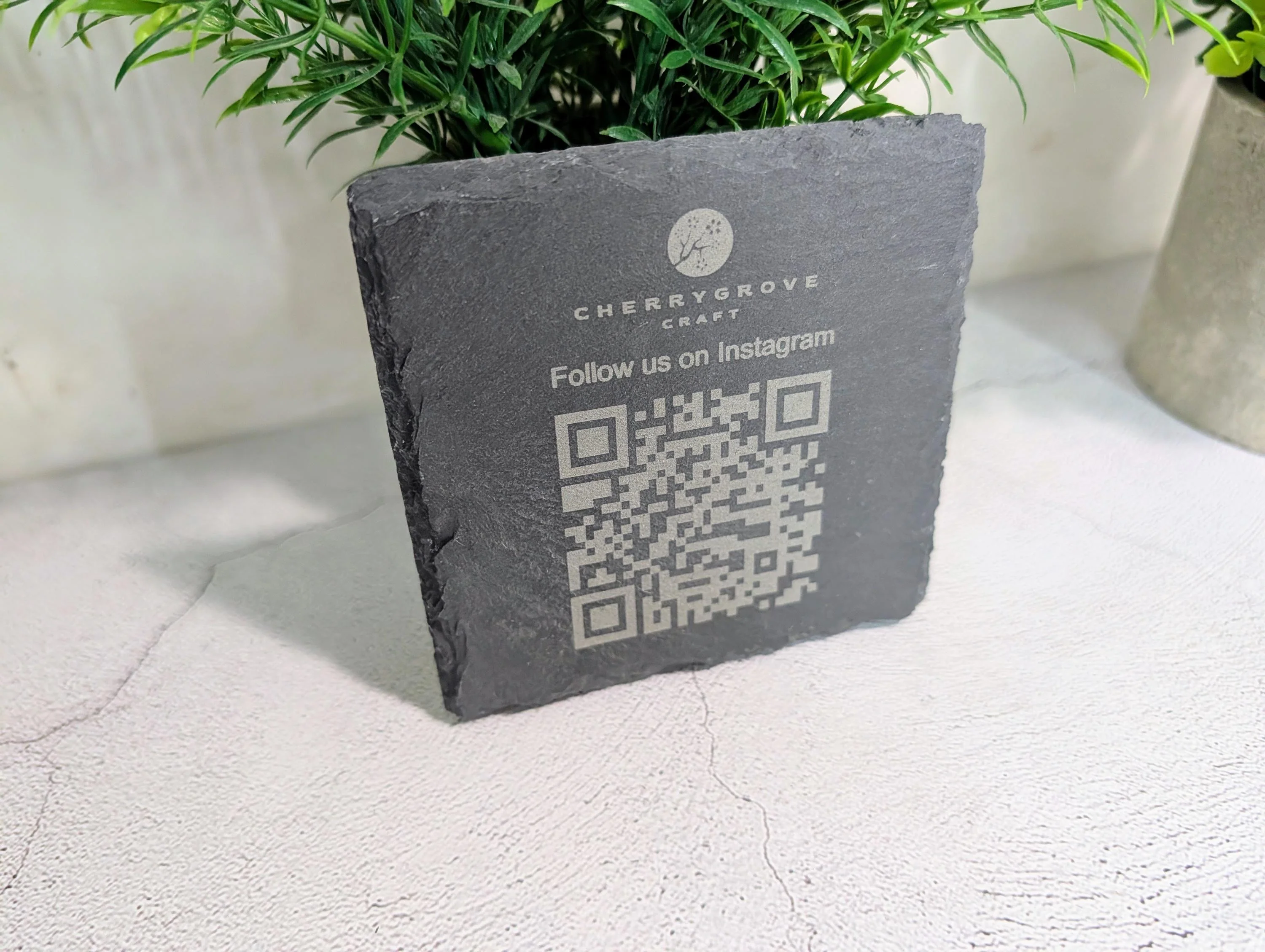 Social Media Slate Coaster – Engraved QR Code Business Promo, Follow Us Coaster, Handmade in Wales, Plastic-Free Packaging - Image 5