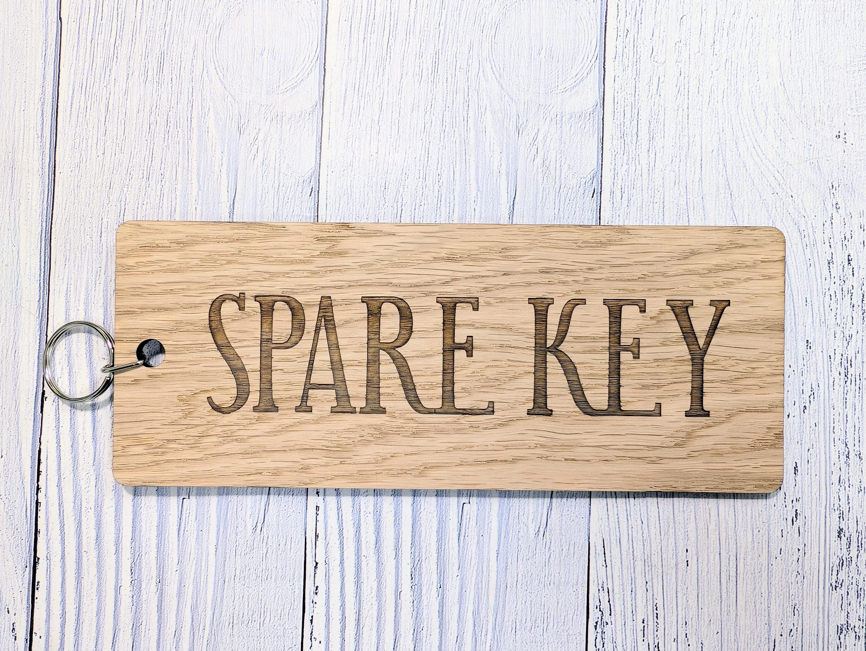 Spare Key Wooden Keyring – Extra Large 200x80mm Oak Veneer – Handmade in Wales, Eco Friendly Tag for Home, Guest or Holiday Let - Image 2