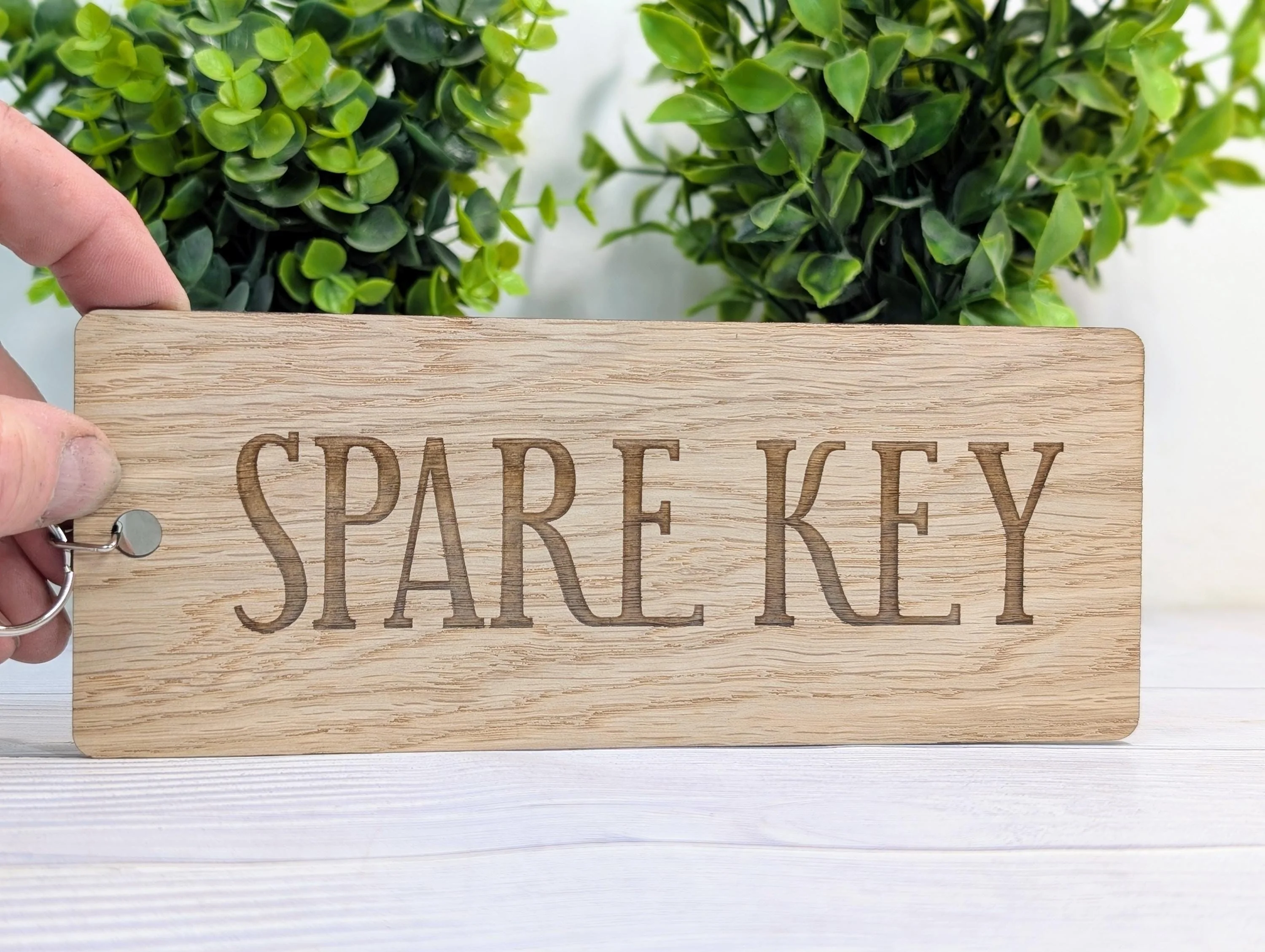 Spare Key Wooden Keyring – Extra Large 200x80mm Oak Veneer – Handmade in Wales, Eco Friendly Tag for Home, Guest or Holiday Let - Image 3