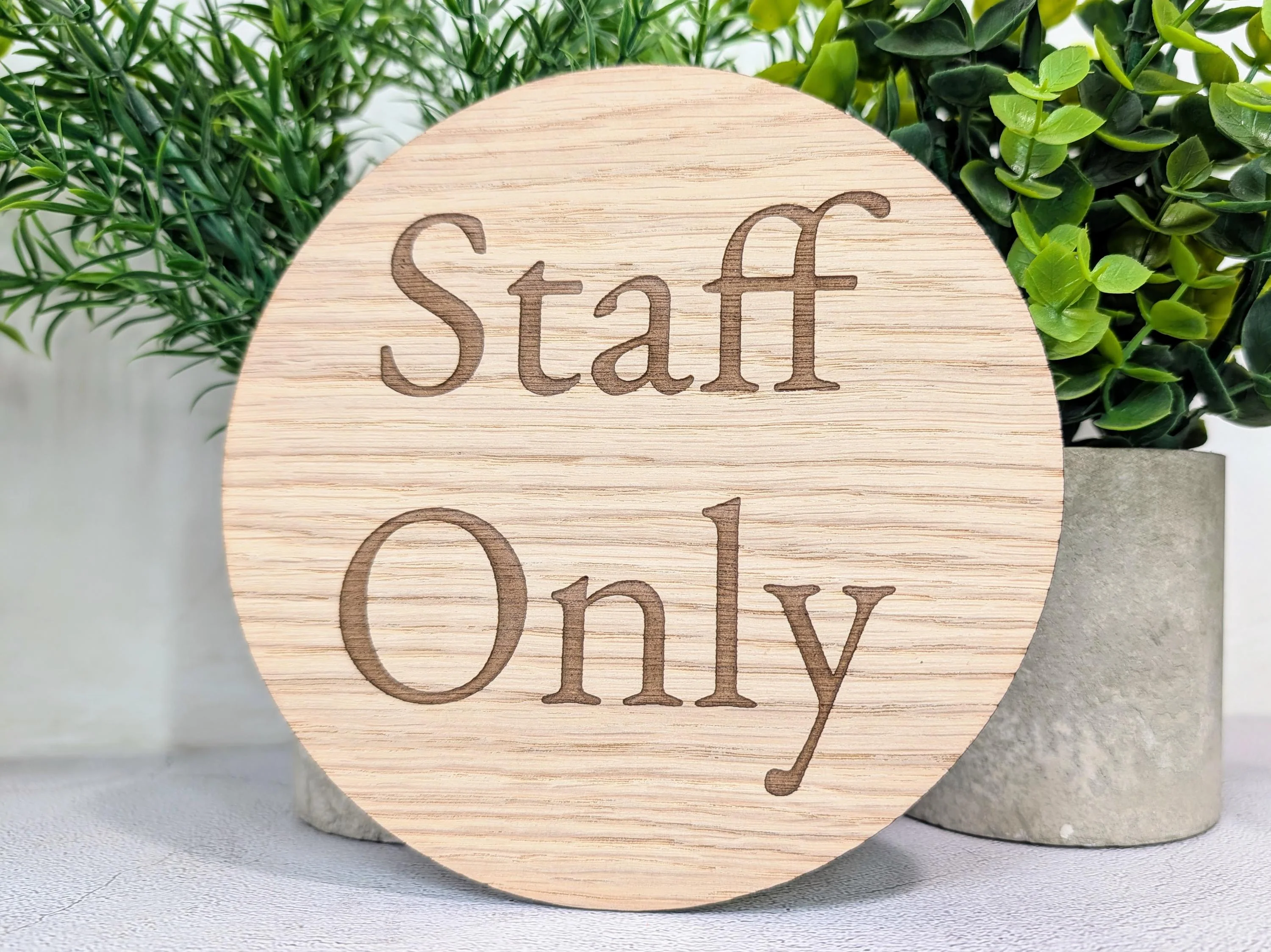 Staff Only Door Sign – Circular Oak Veneered Wooden Sign for Business, Indoor Use Only, Handmade in Wales, Plastic-Free Packaging - Image 3