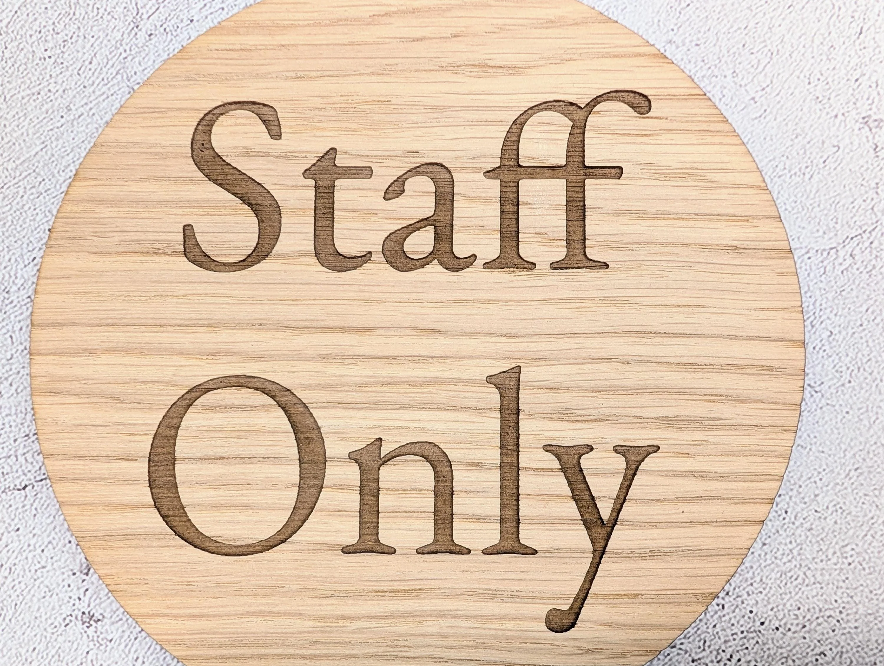 Staff Only Door Sign – Circular Oak Veneered Wooden Sign for Business, Indoor Use Only, Handmade in Wales, Plastic-Free Packaging - Image 5