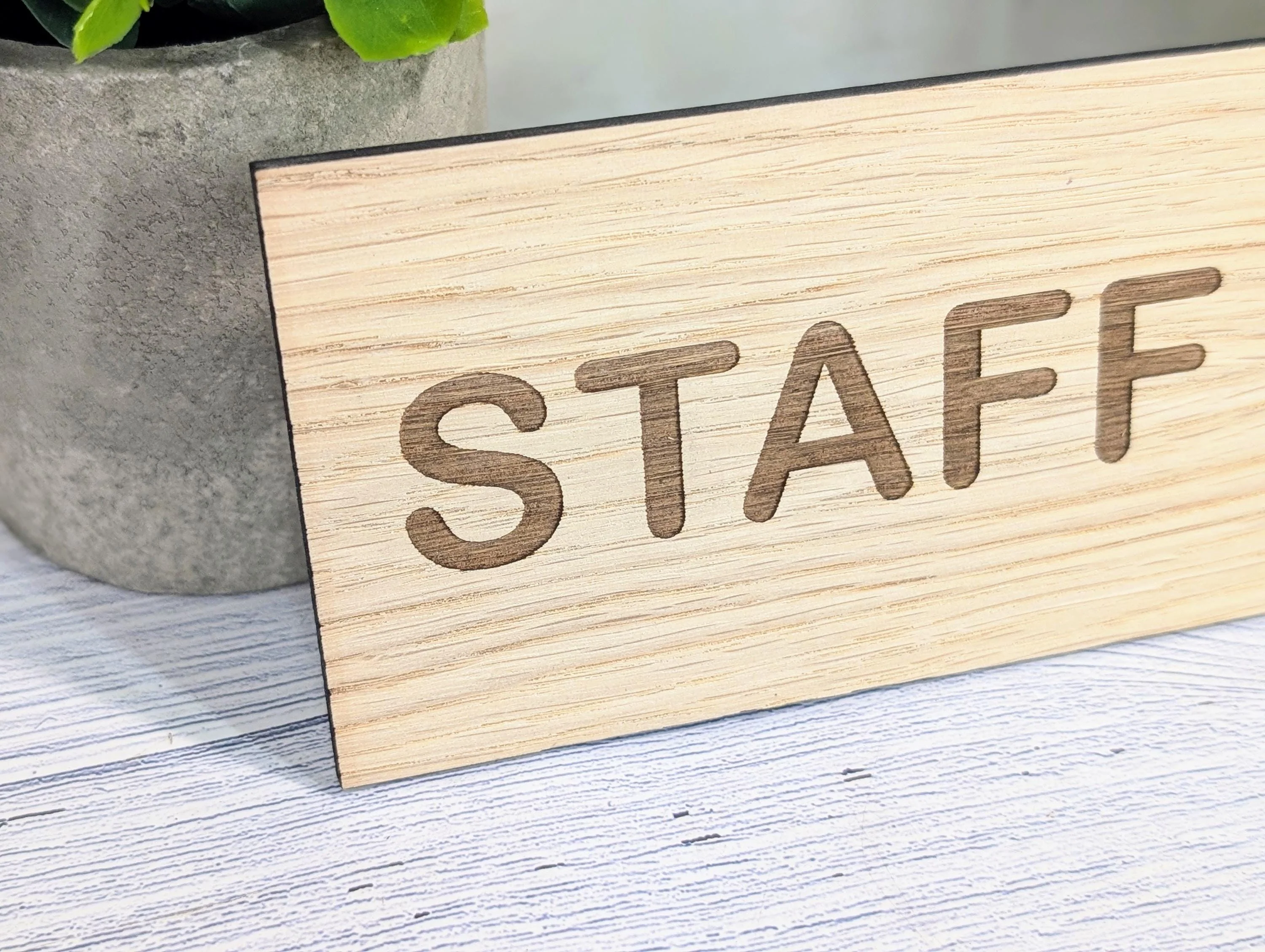 Staff Only Sign – Personalised Wooden Door Sign | Custom Text Oak Veneer Wall Plaque | Private Shop Cafe Warehouse Office Signage - Image 4