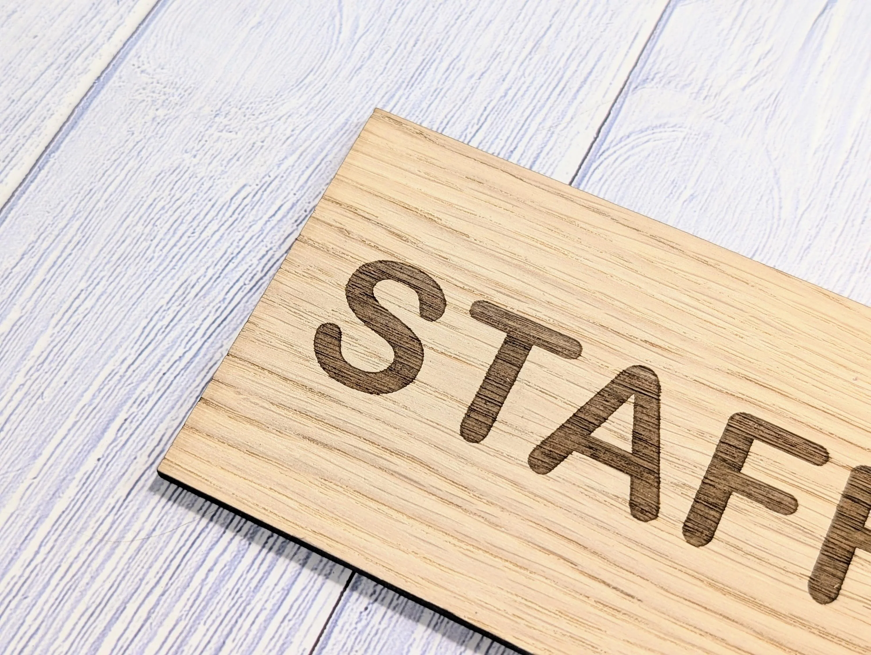 Staff Only Sign – Personalised Wooden Door Sign | Custom Text Oak Veneer Wall Plaque | Private Shop Cafe Warehouse Office Signage - Image 7