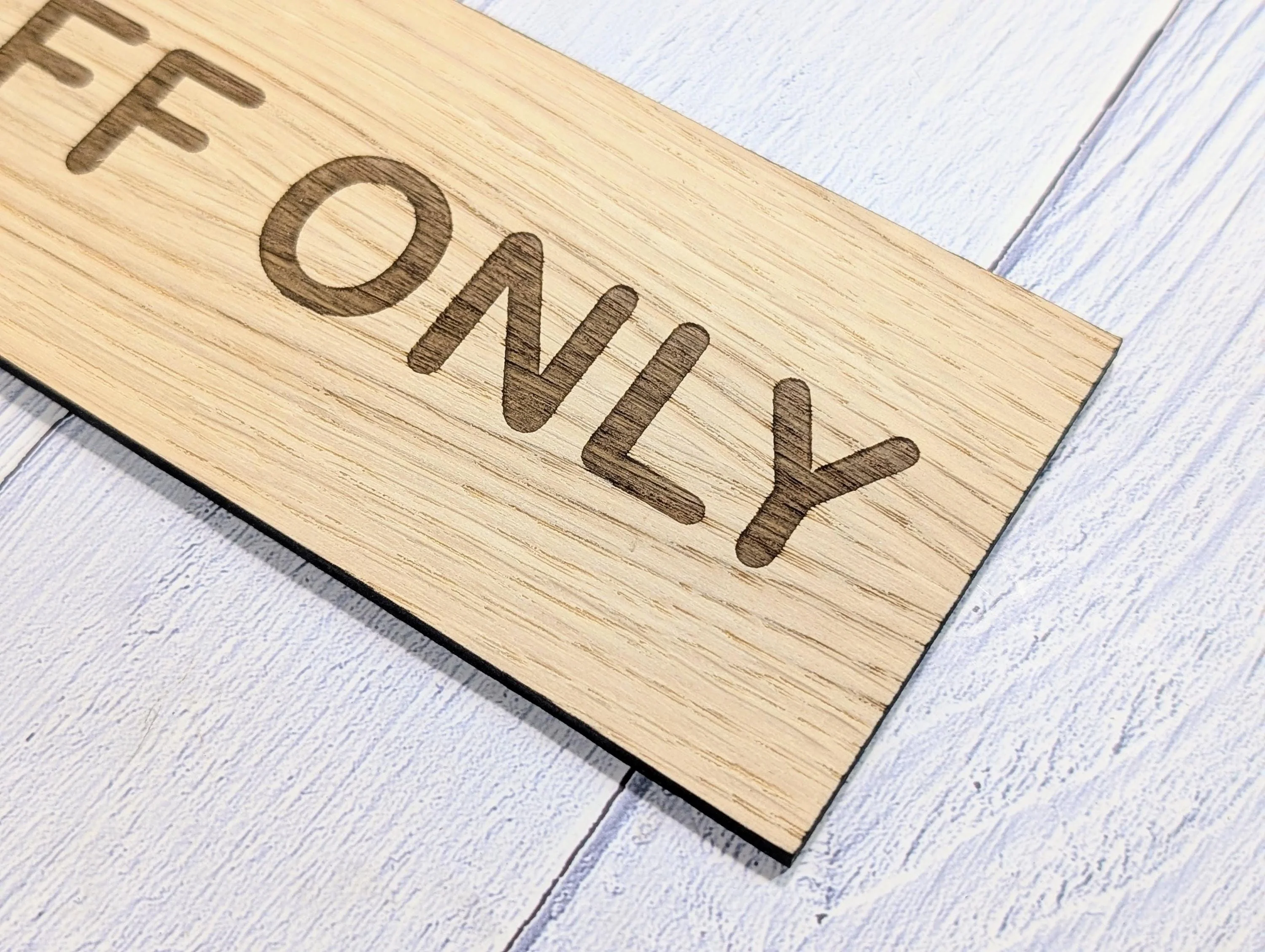 Staff Only Sign – Personalised Wooden Door Sign | Custom Text Oak Veneer Wall Plaque | Private Shop Cafe Warehouse Office Signage - Image 9